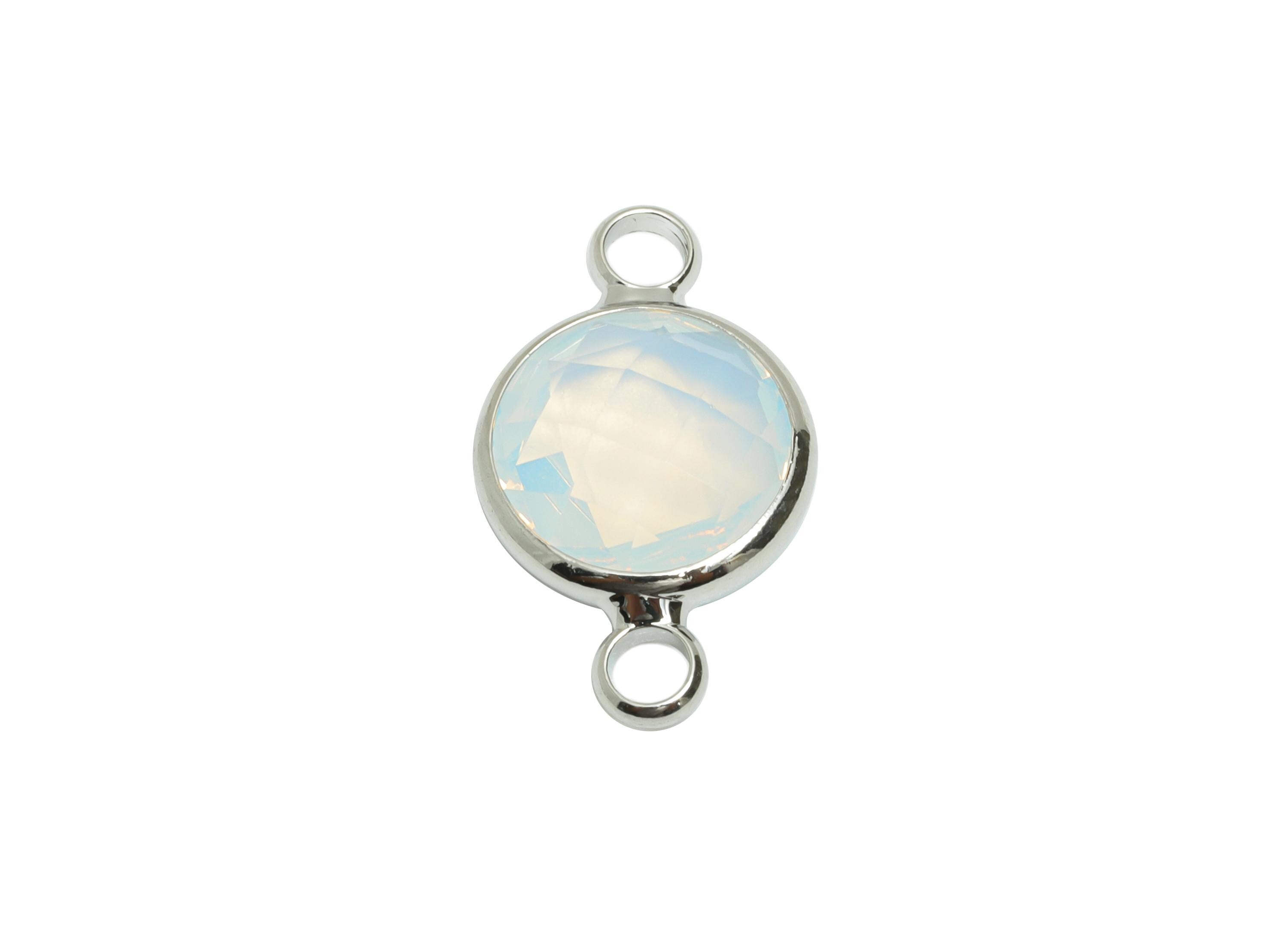 Round Glass Bracelet Connector - Brass Faceted Glass Charms - Modern Round Glass Connector - Silver Tone Plated - 16.75x10.7x4.4mm - GS1359