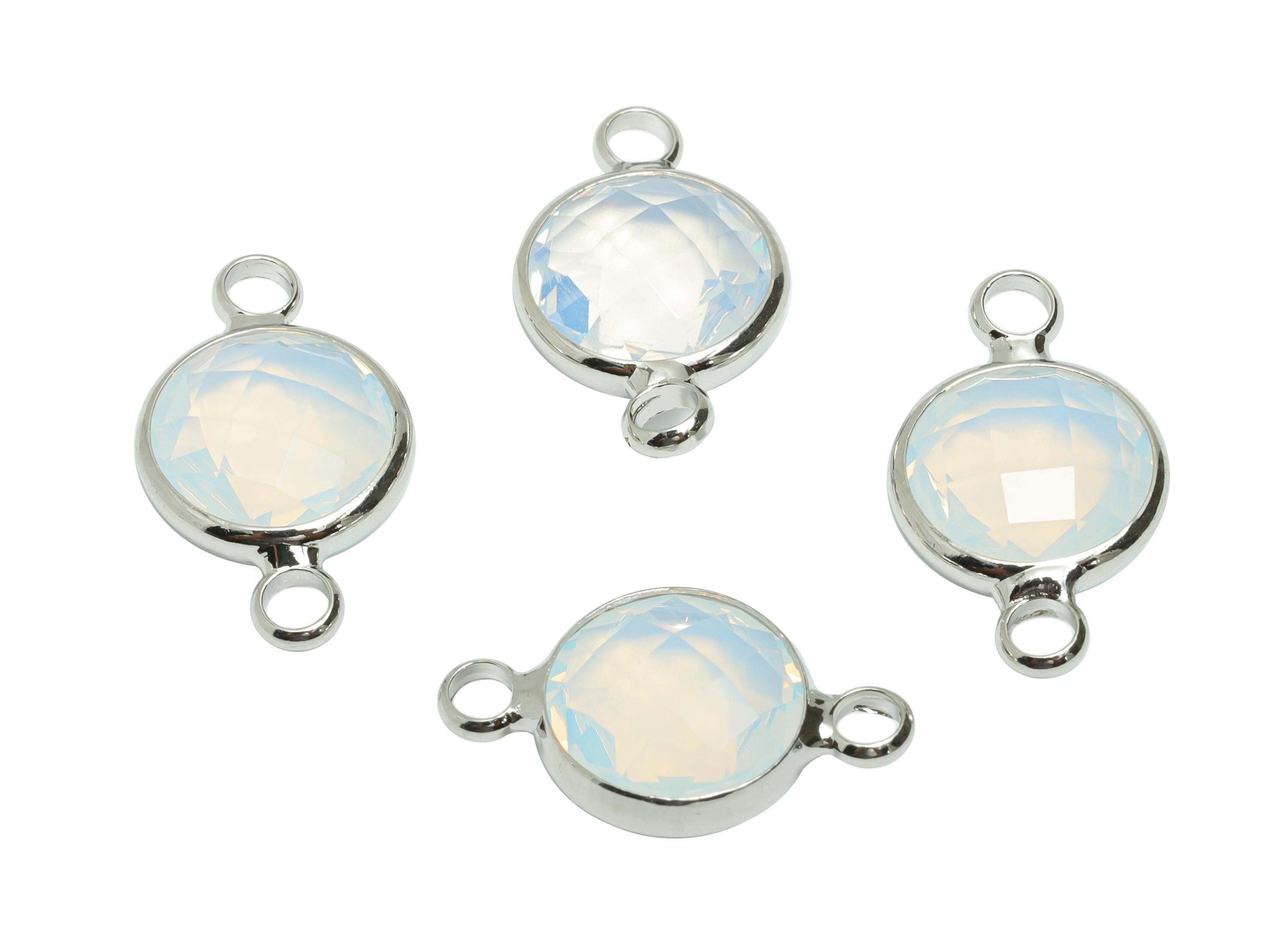 Round Glass Bracelet Connector - Brass Faceted Glass Charms - Modern Round Glass Connector - Silver Tone Plated - 16.75x10.7x4.4mm - GS1359
