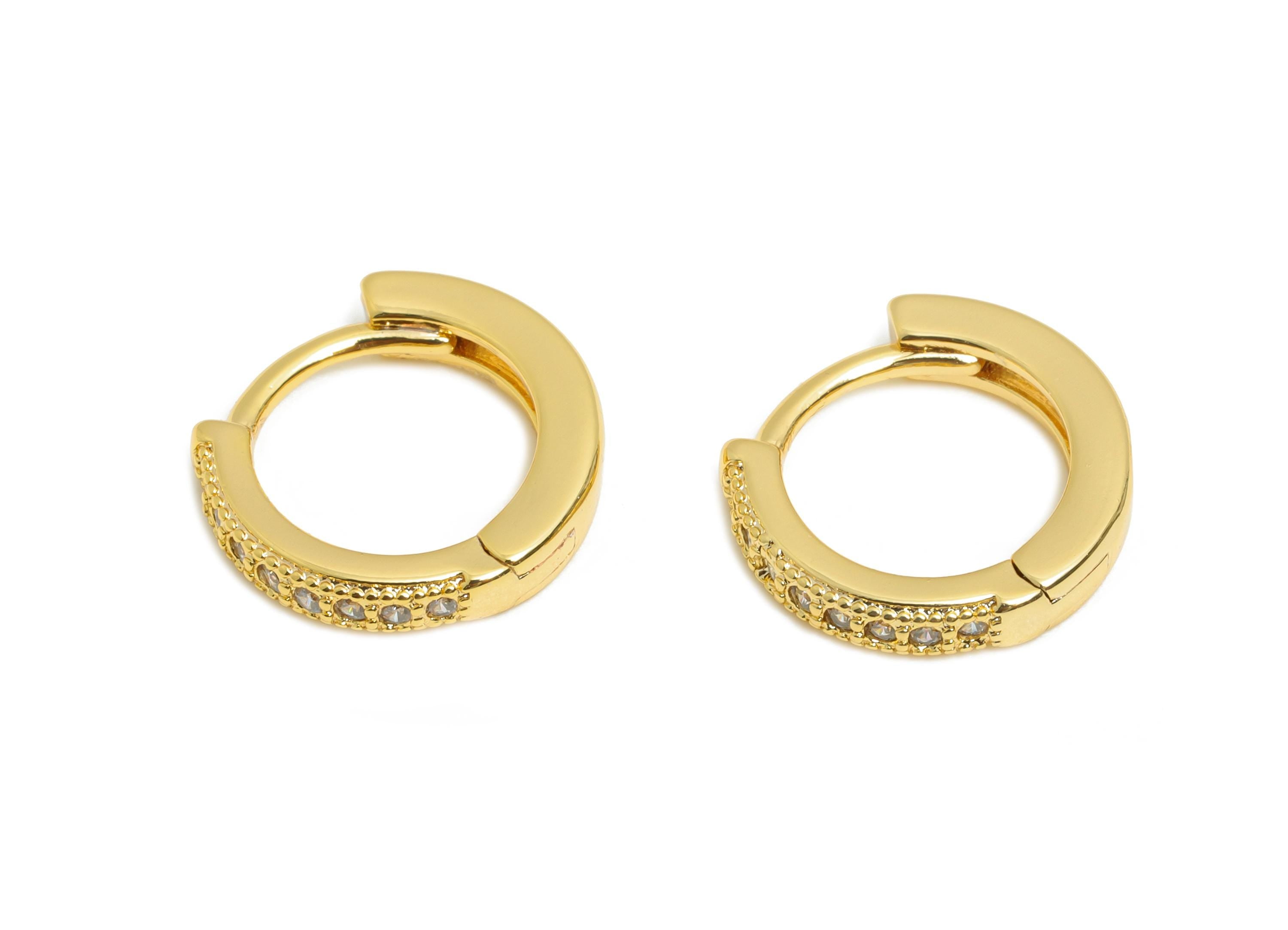 Brass CZ Round Huggie Hoop Earring - Brass Zircon Earring - Sparkling Huggie Hoop Clasp - 18K Real Gold Plated - 12.18x11.2x2.2mm - RGP10921 - DOMEDBAZAAR
