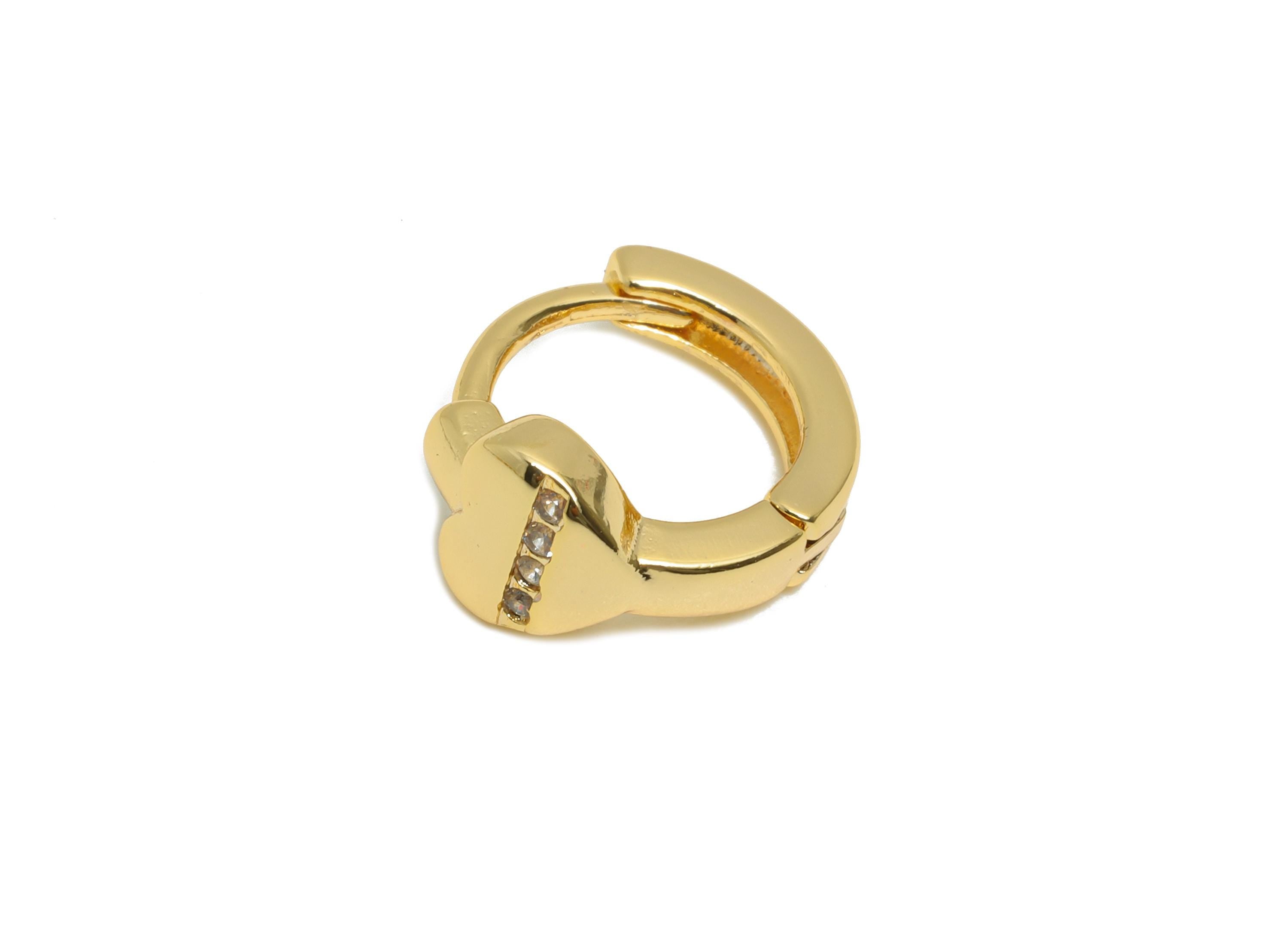 Brass CZ Huggie Hoop Earring - Everyday Heart Zircon Earring - Minimalist Huggie Hoop Clasp - 18K Real Gold Plated - 12x10x5.88mm - RGP10922 - DOMEDBAZAAR