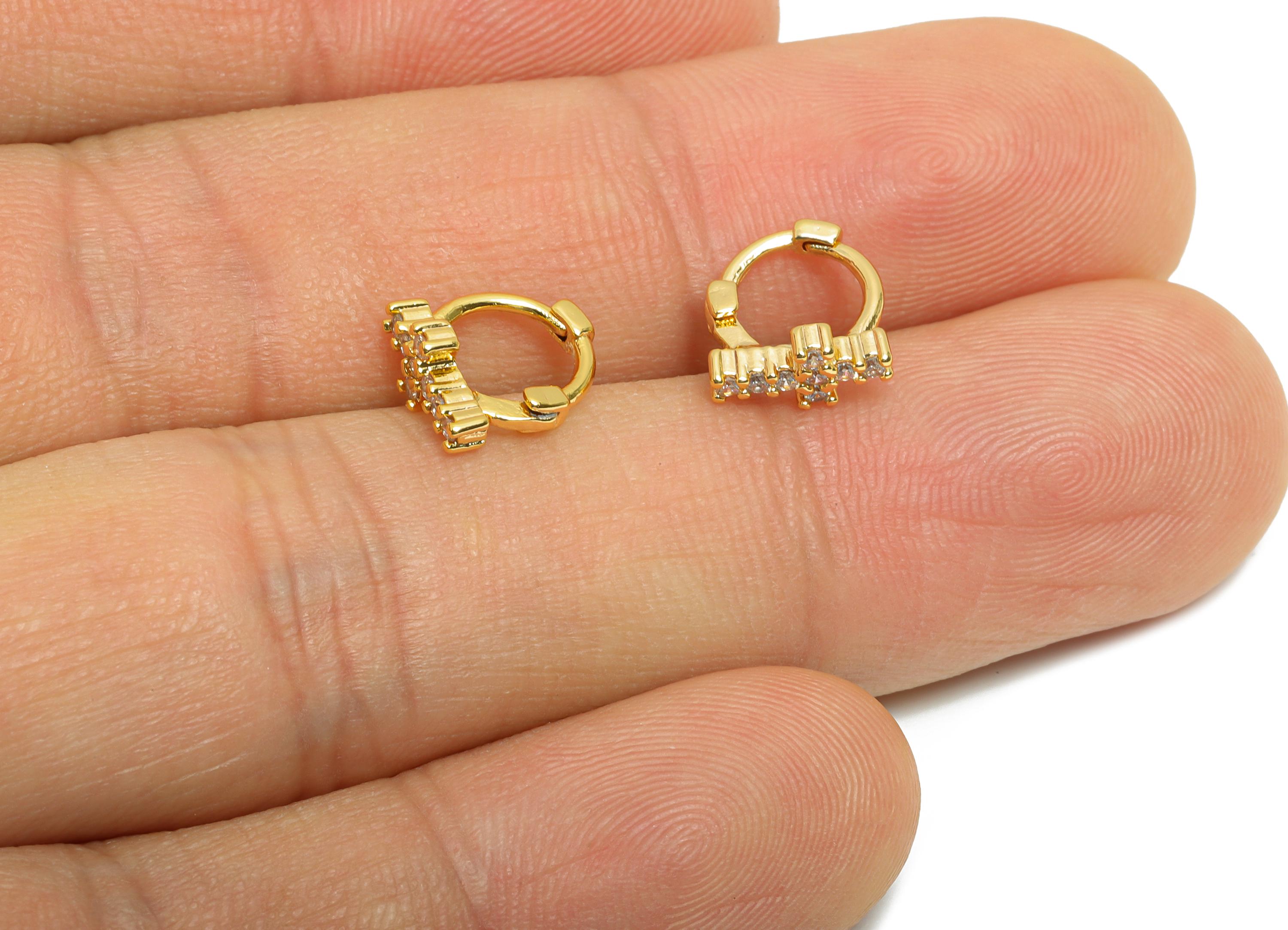 Brass CZ Cross Huggie Hoop Earring - Brass Geometric Zircon Earring - Everyday Wear - 18K Real Gold Plated - 9.46x8.54x4.33mm - RGP10938 - DOMEDBAZAAR