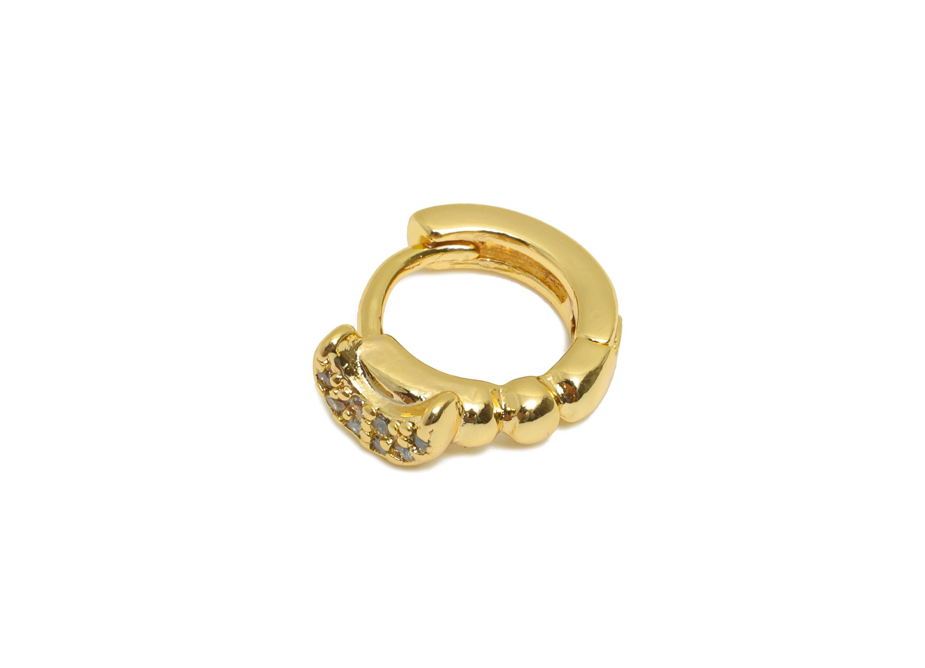Brass CZ Huggie Hoop Earring - Brass Celestial Crescent Earring - Zircon Huggie Hoop Clasp - 18K Real Gold Plated - 10.9x9x3.8mm - RGP10920