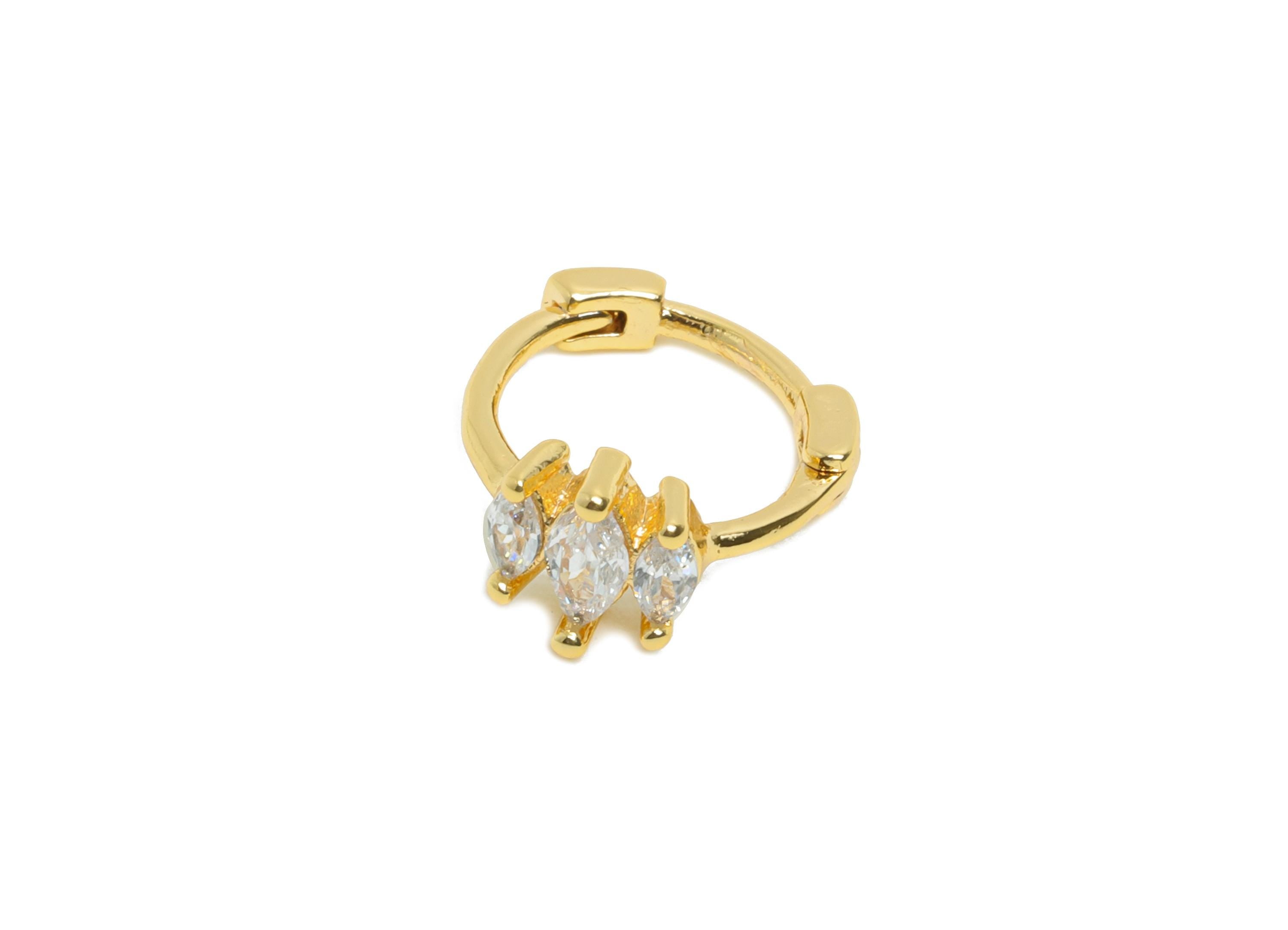 Brass CZ Huggie Hoop Earring - Mini Brass Marquise Zircon Earring - Simple Huggie Hoop Clasp - 18K Real Gold Plated - 10.4x9x5mm - RGP10937 - DOMEDBAZAAR