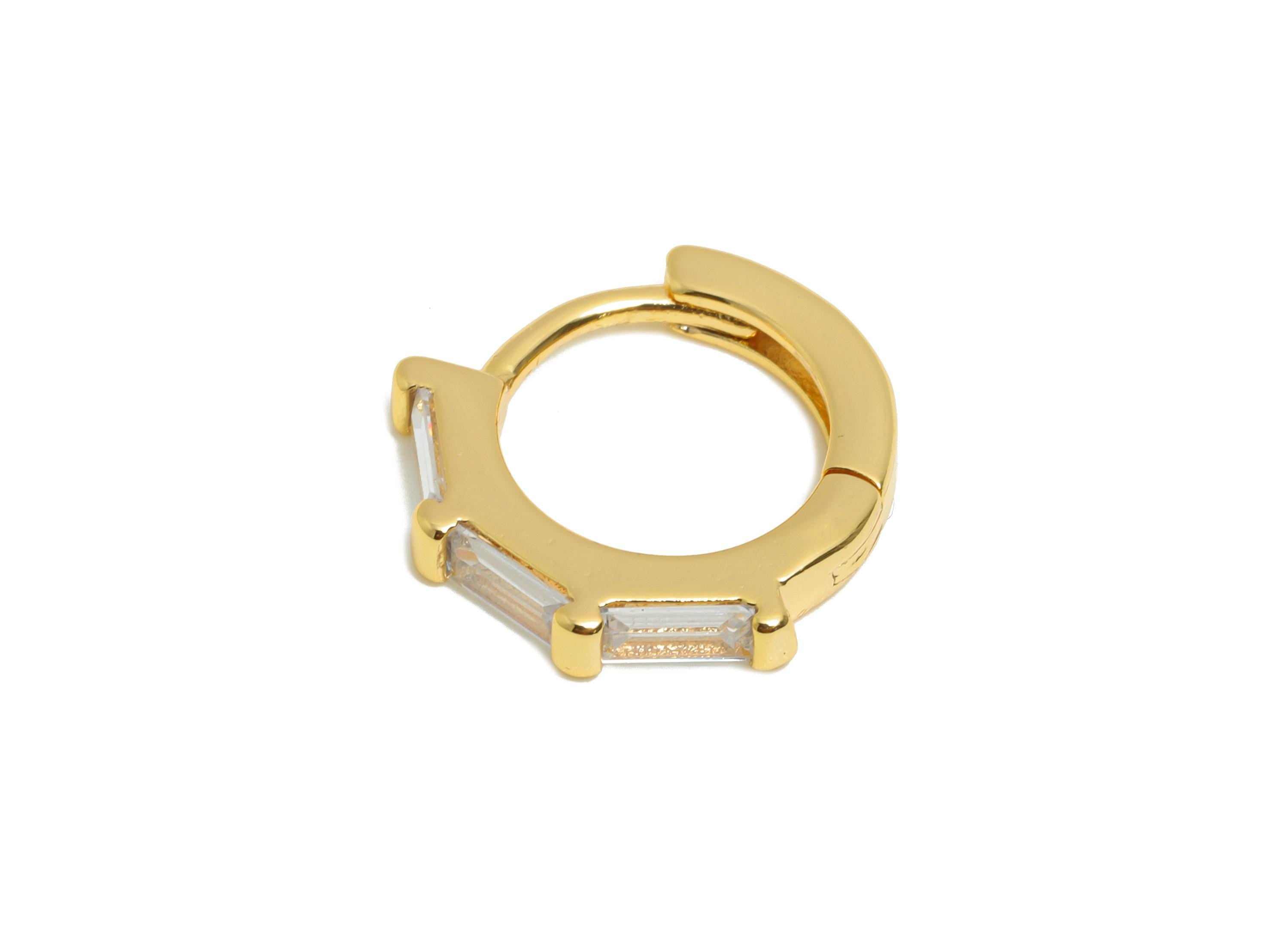 Brass CZ Round Huggie Hoop Earring - Minimalism Circle Zircon Earring - Classic Huggie Hoop Clasp - 18K Gold Plated - 12.9x12x2mm - RGP10911 - DOMEDBAZAAR