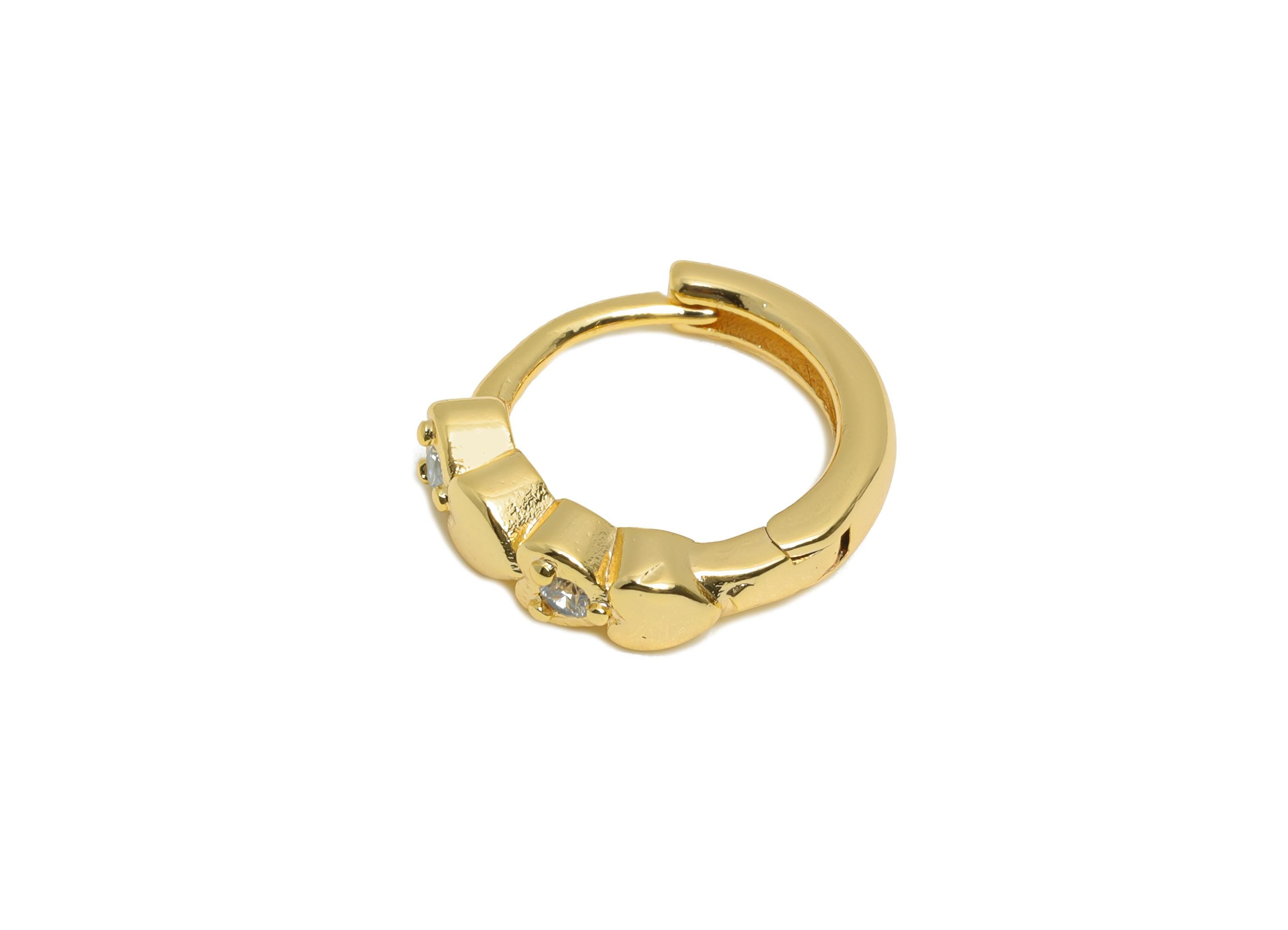 Brass CZ Heart Huggie Hoop Earring - Fashion Brass Zircon Earring - Modern Huggie Hoop Clasp - 18K Real Gold Plated - 13.7x12x3mm - RGP10923 - DOMEDBAZAAR