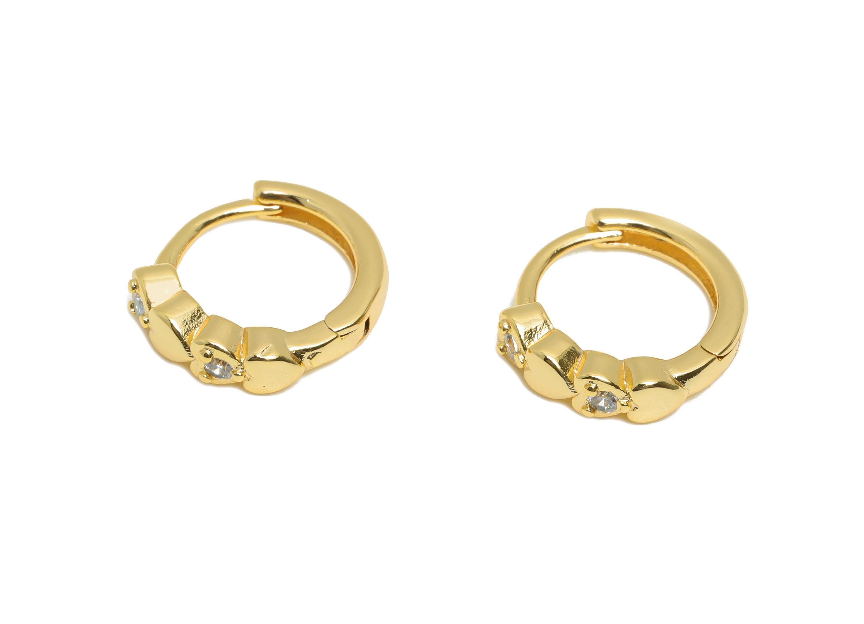 Brass CZ Heart Huggie Hoop Earring - Fashion Brass Zircon Earring - Modern Huggie Hoop Clasp - 18K Real Gold Plated - 13.7x12x3mm - RGP10923 - DOMEDBAZAAR