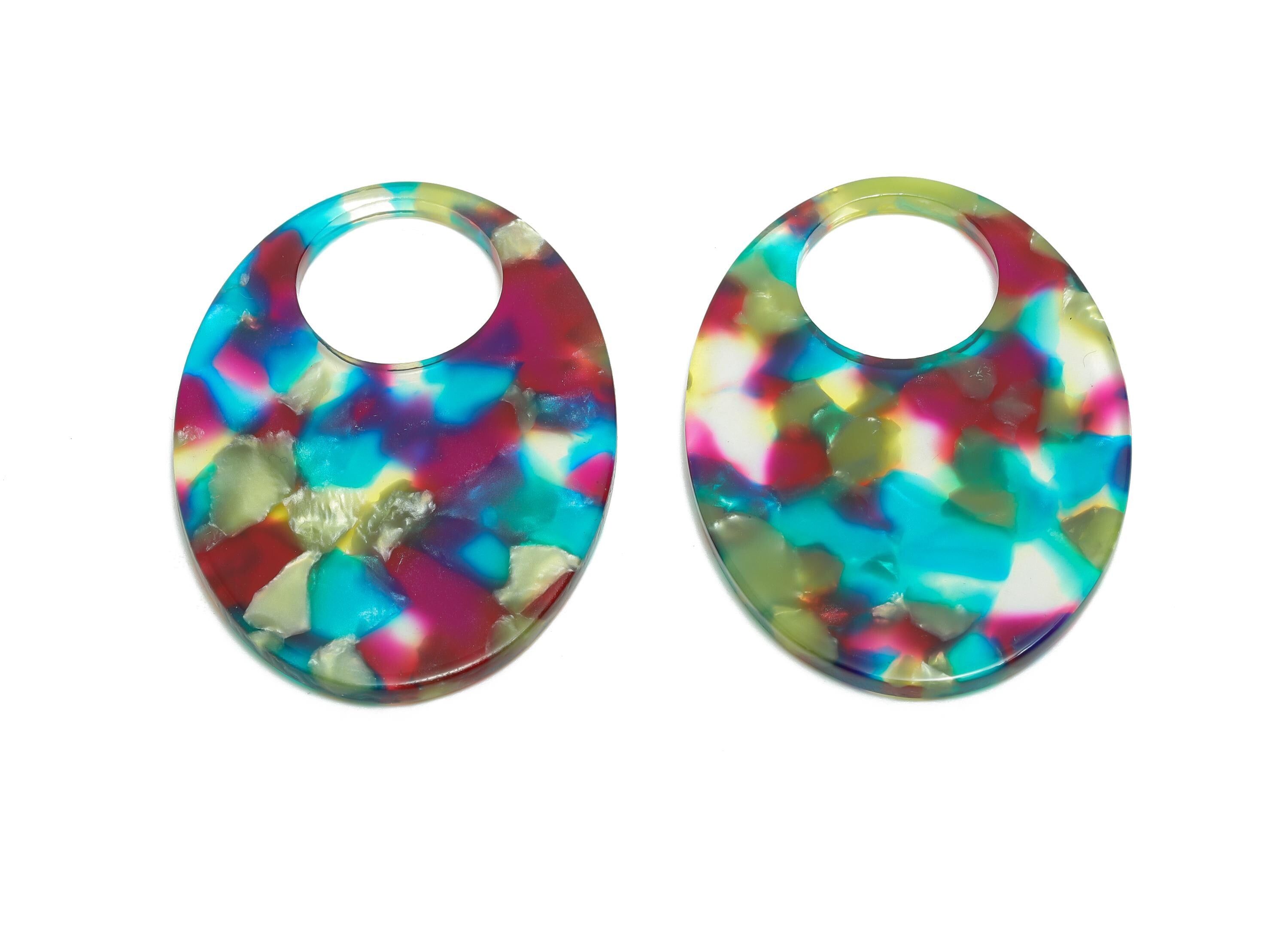 Acrylic Oval Earring Charm - Rainbow Geometry Charm - Multicolor Terrazzo Pendant - Colorful Acrylic Jewelry Piece - 37x26x2mm-AC2688-A1073 - DOMEDBAZAAR
