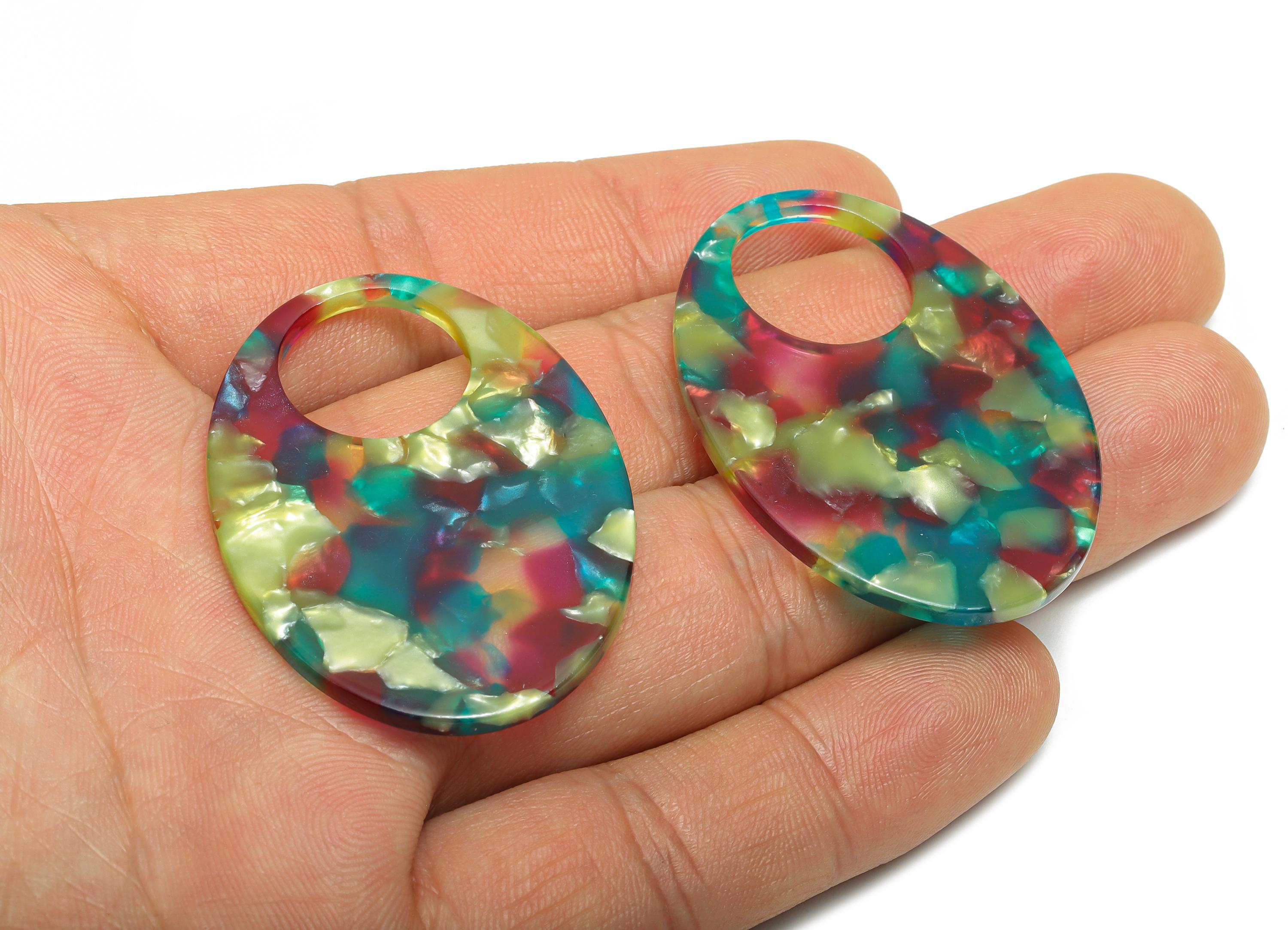 Acrylic Oval Earring Charm - Rainbow Geometry Charm - Multicolor Terrazzo Pendant - Colorful Acrylic Jewelry Piece - 37x26x2mm-AC2688-A1073 - DOMEDBAZAAR