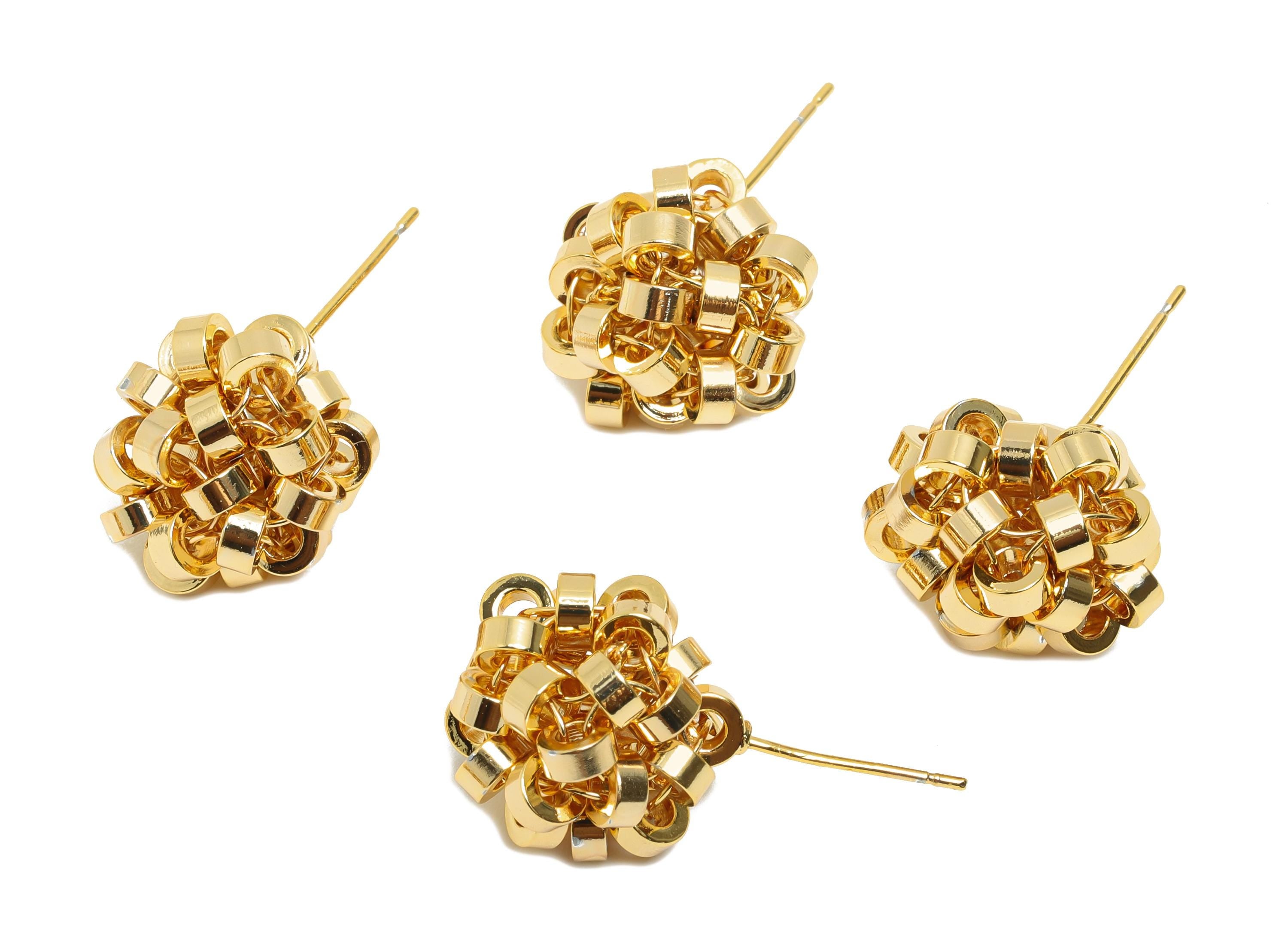 Brass Circle Cluster Earring Stud - Brass Modern Geometric Cluster Post - Abstract Modern Art - 18K Real Gold Plating - 25x13x13mm-RGP10807 - DOMEDBAZAAR