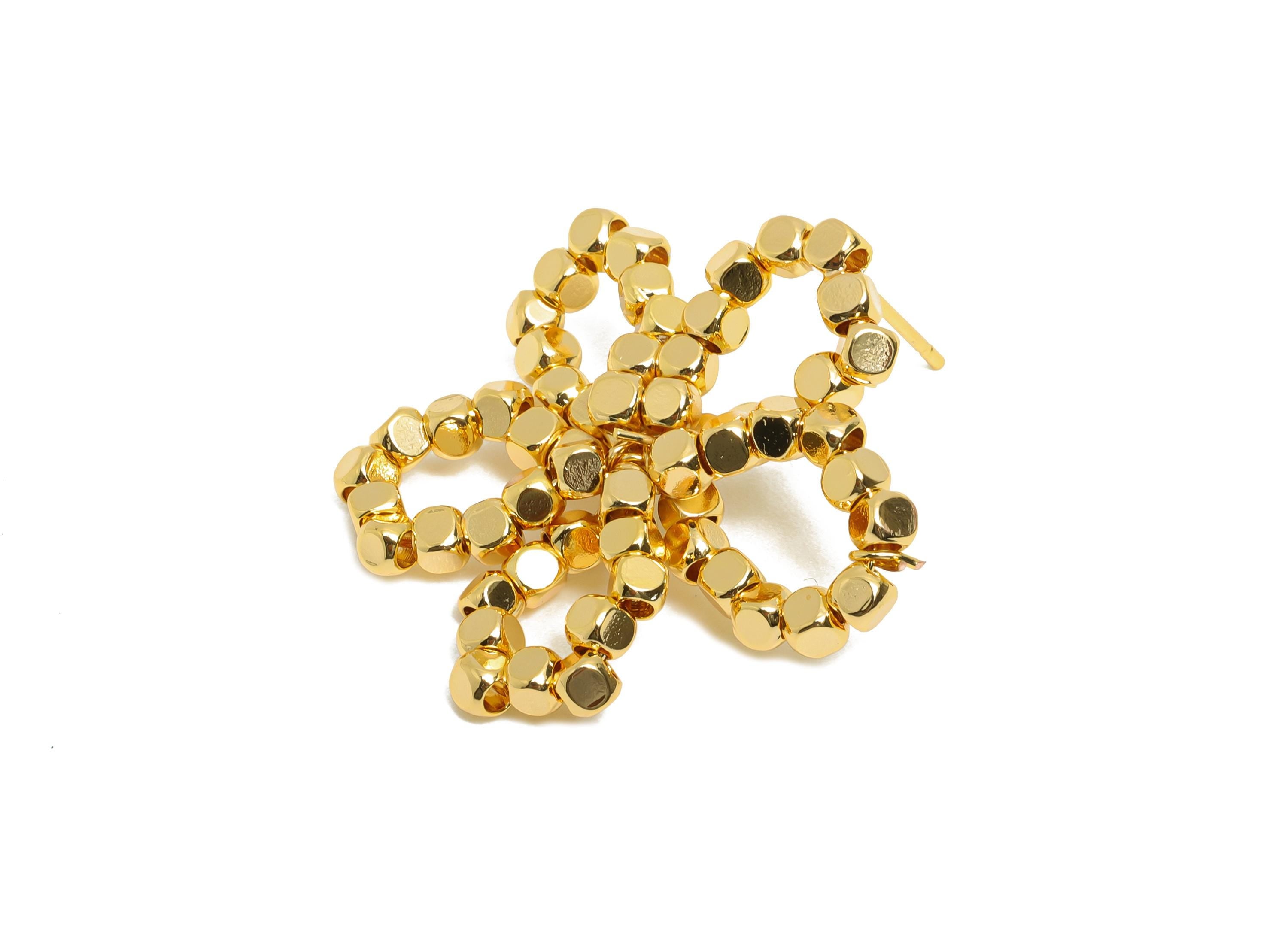 Brass Beaded Floral Earring Post - Brass Bold Flower Earring - Bead Weaving Boho Earring Stud - 18K Real Gold Plating - 41x31x2mm - RGP10801 - DOMEDBAZAAR