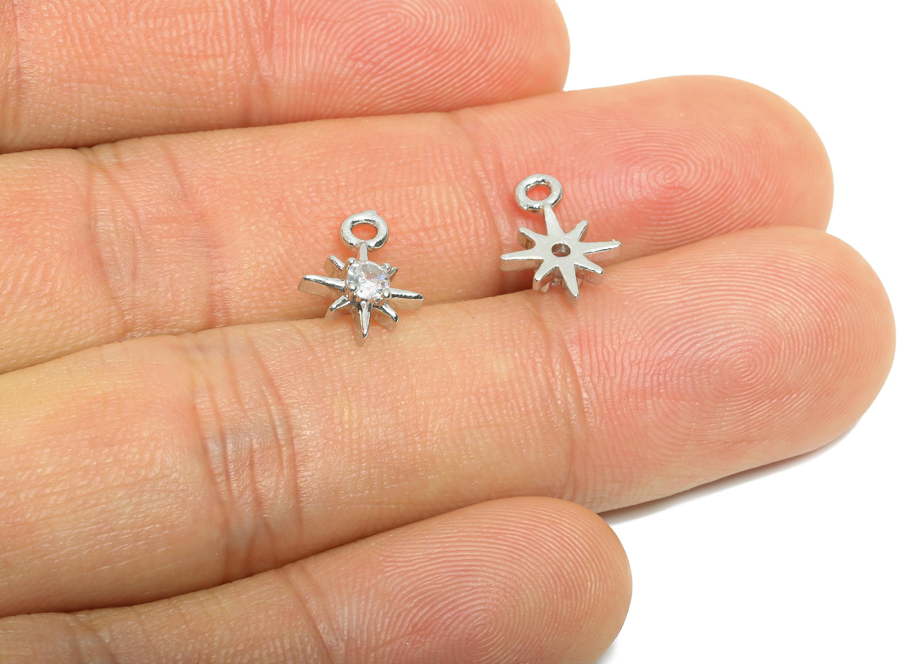 Brass Star CZ Earring Charm - Brass  Zircon North Star Charm - Sparkling Charm For Jewelry Making - Silver Tone Plating - 21x11x4mm-RGP10971 - DOMEDBAZAAR