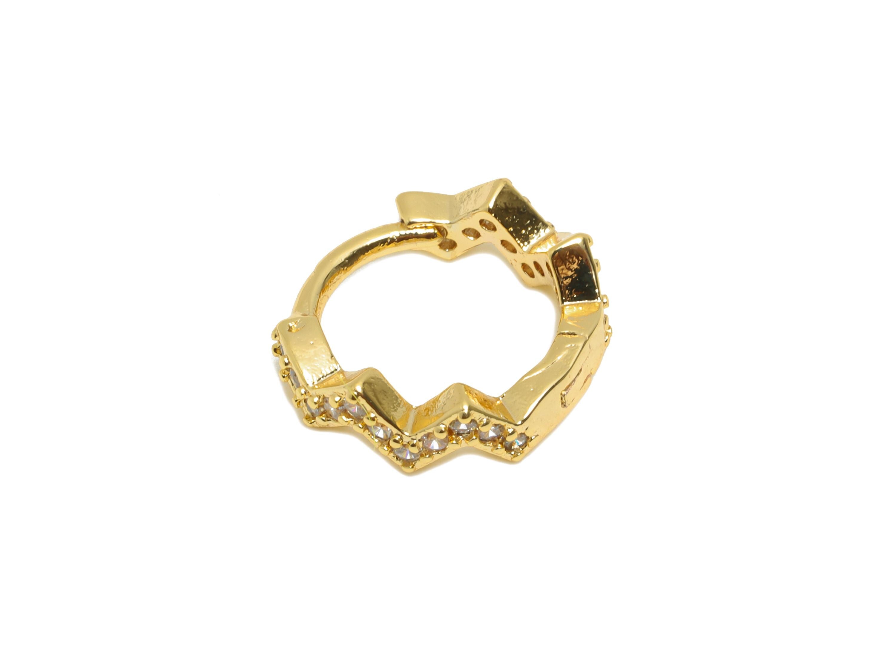 Brass CZ Huggie Hoop Earring - Brass Wave Zircon Earrings - Classic Huggie Hoop Clasps - 18K Real Gold Plated - 11.14x10x3.3mm - RGP10908 - DOMEDBAZAAR