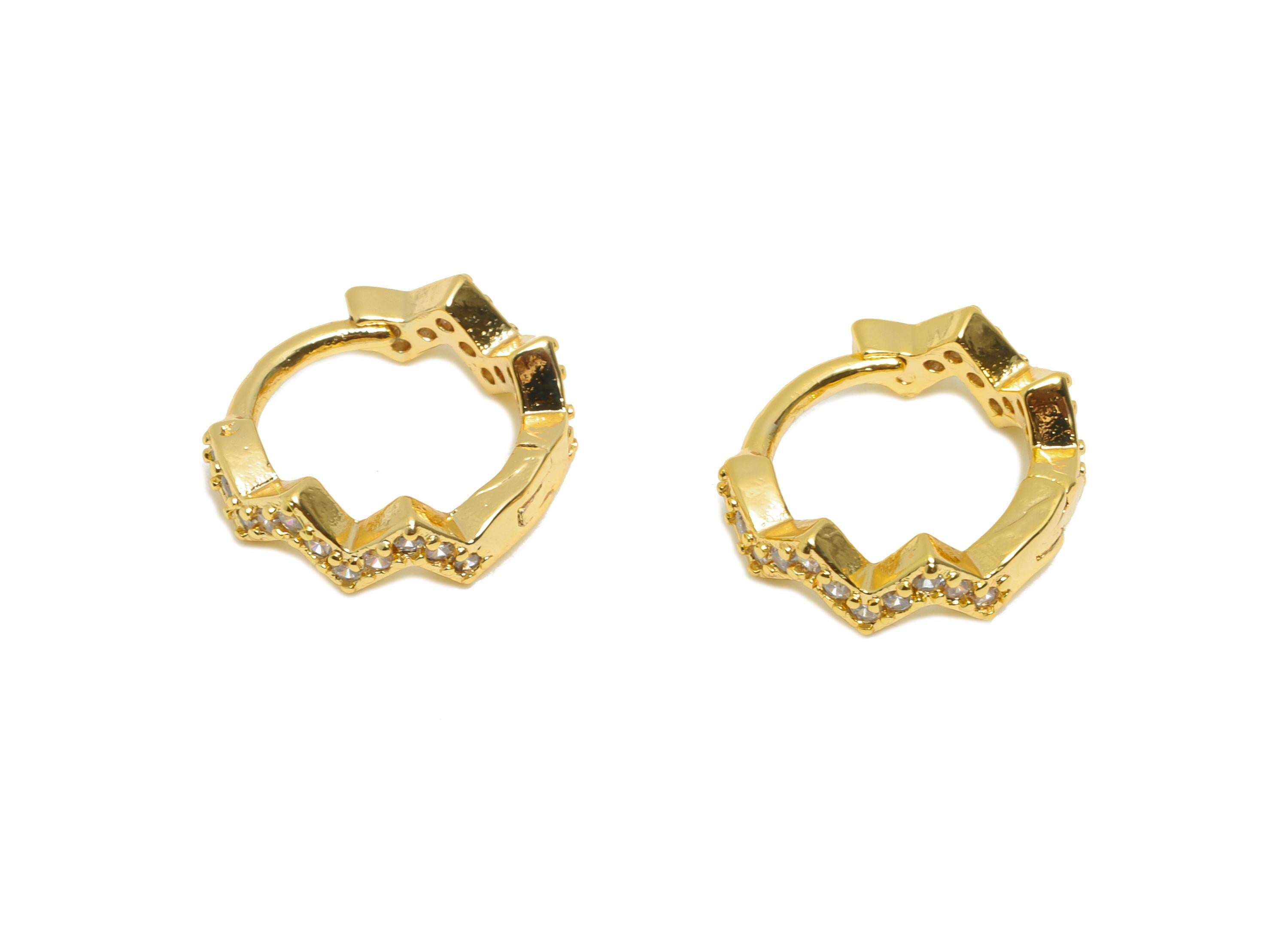 Brass CZ Huggie Hoop Earring - Brass Wave Zircon Earrings - Classic Huggie Hoop Clasps - 18K Real Gold Plated - 11.14x10x3.3mm - RGP10908 - DOMEDBAZAAR