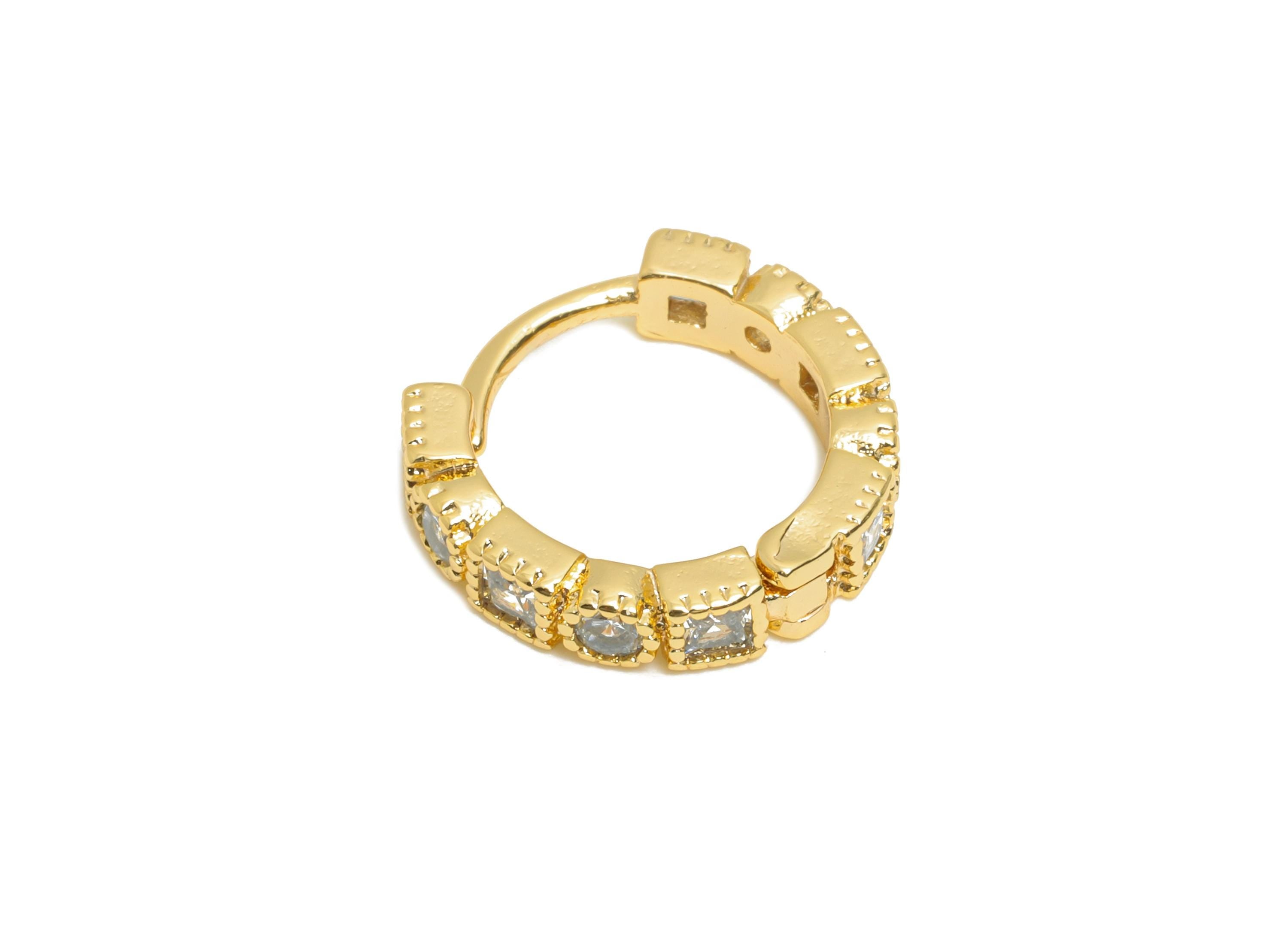 Brass CZ Round Huggie Hoop Earring - Minimalism Circle Zircon Earring - Classic Huggie Hoop Clasp - 18K Gold Plated - 13x12x2.8mm - RGP10910 - DOMEDBAZAAR