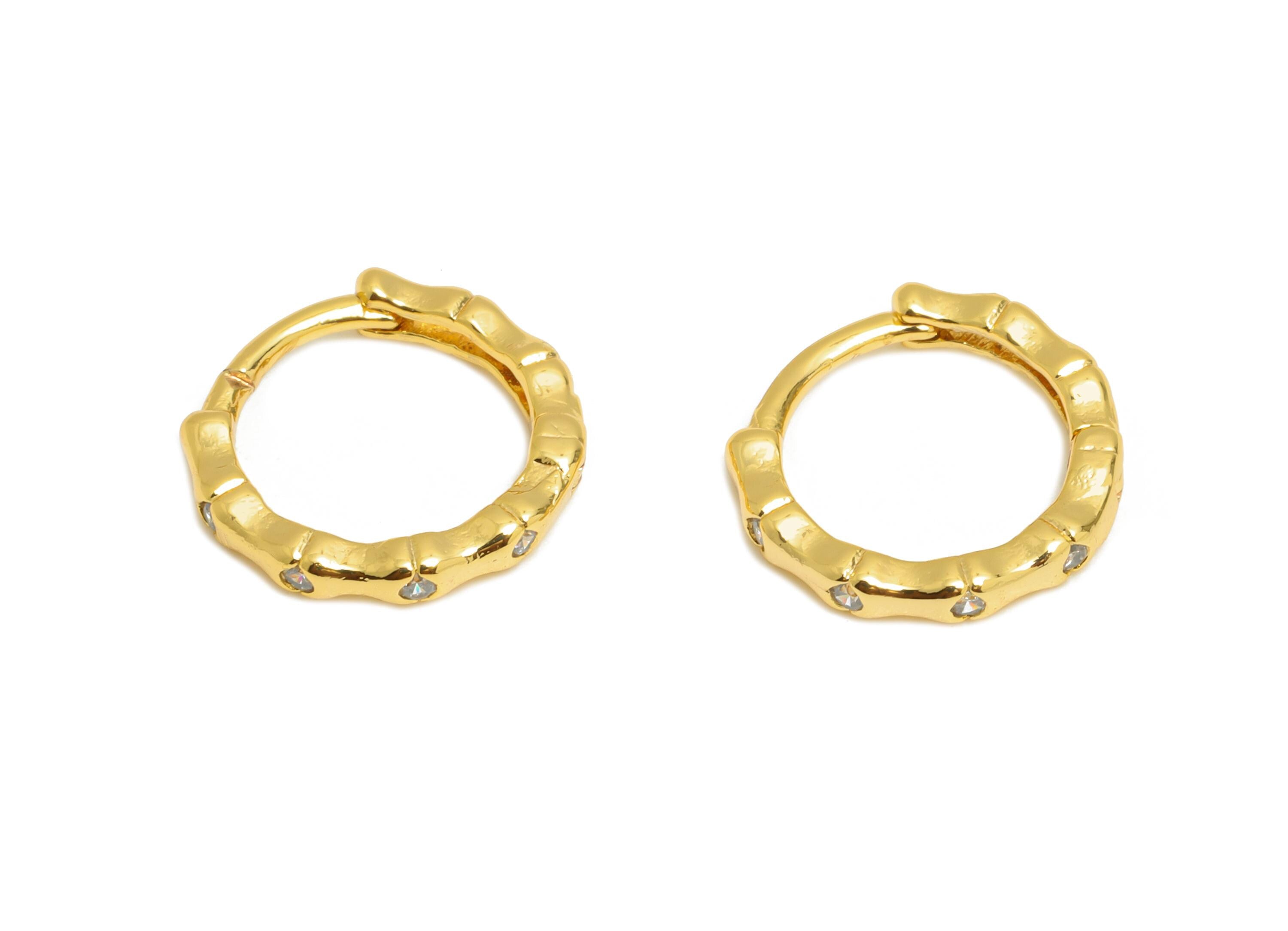 Brass Huggie Hoop Earring - Brass Textured Earring - Huggie Hoop Clasp - Everyday Wear - 18K Real Gold Plated - 9.53x9.3x1.54mm - RGP10917 - DOMEDBAZAAR