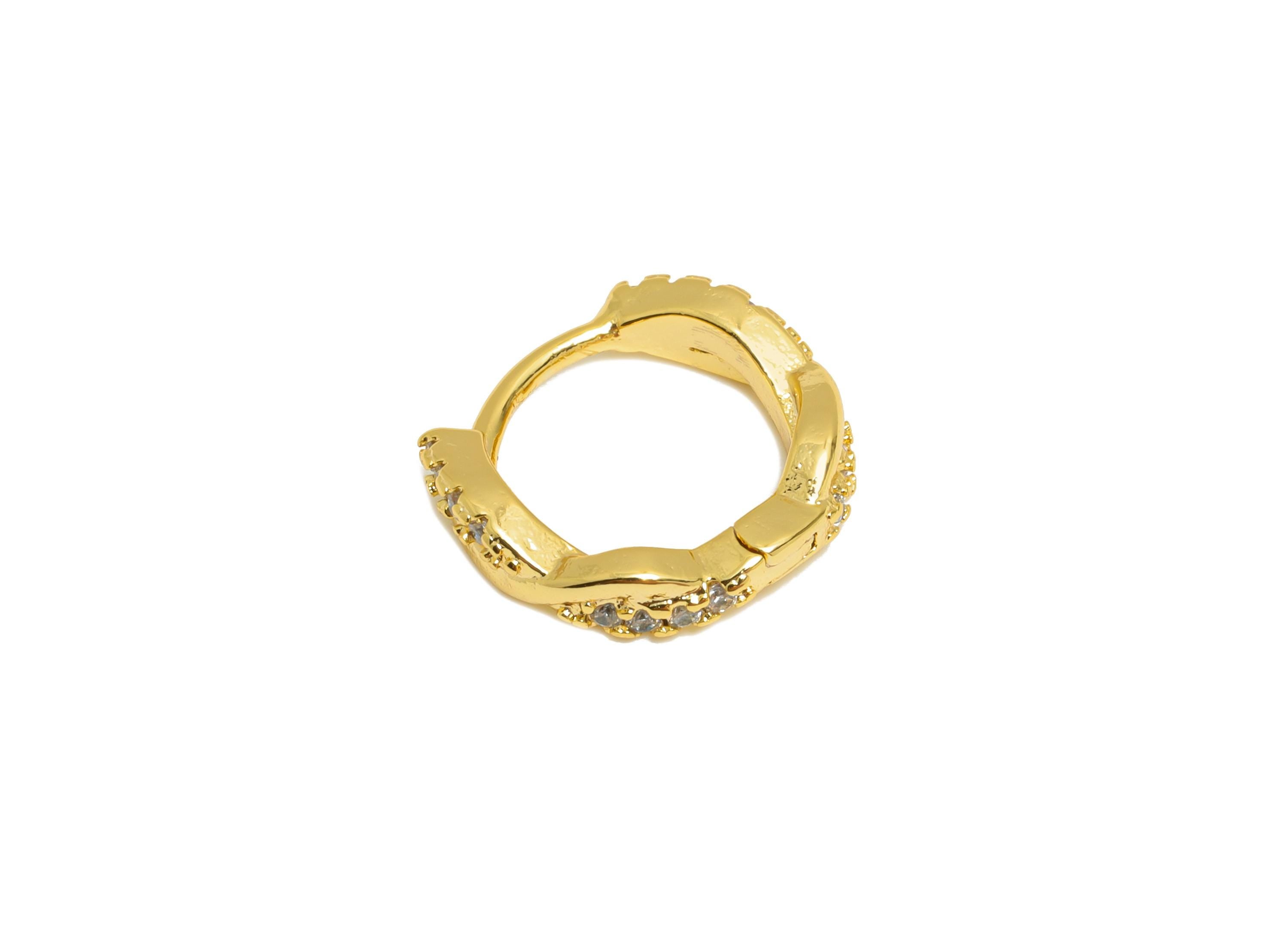 Brass CZ Cross Huggie Hoop Earring - Brass Zircon Earrings - Classic Huggie Hoop Clasp - 18K Real Gold Plated - 11.4x10.7x2.8mm - RGP10943 - DOMEDBAZAAR