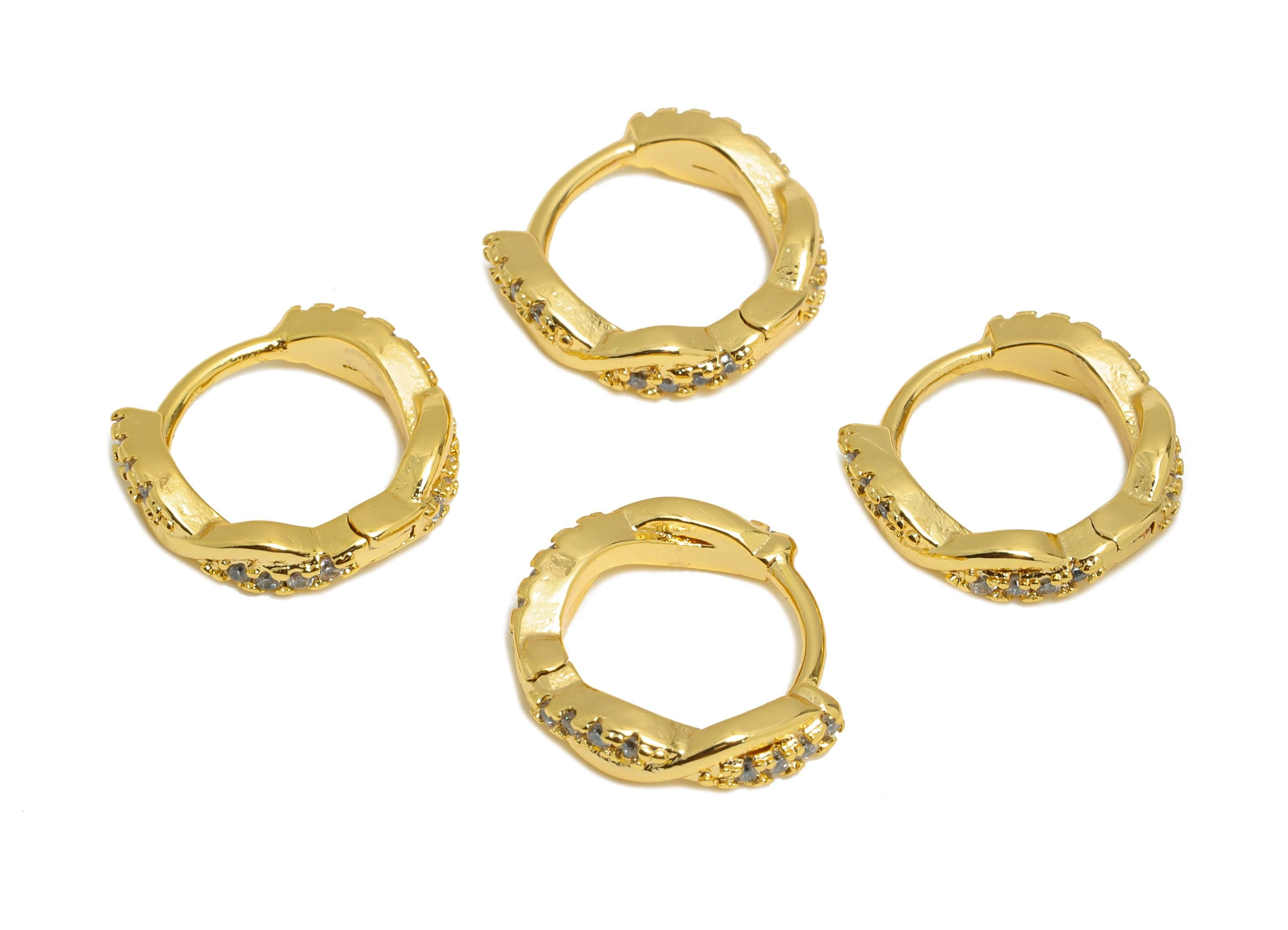 Brass CZ Cross Huggie Hoop Earring - Brass Zircon Earrings - Classic Huggie Hoop Clasp - 18K Real Gold Plated - 11.4x10.7x2.8mm - RGP10943 - DOMEDBAZAAR