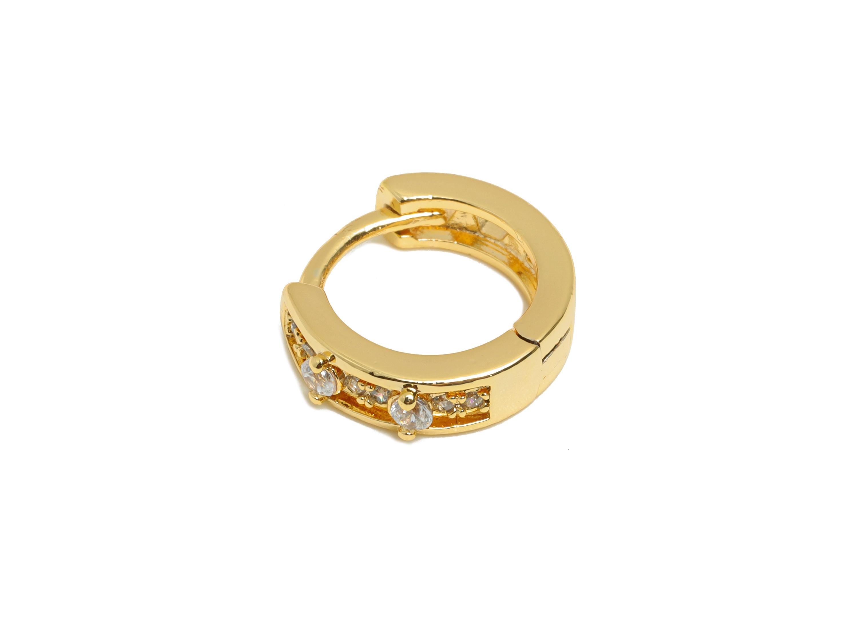 Brass CZ Huggie Hoop Earring - Brass Zircon Dainty Hoop - Sparkling Huggie Hoop Earring - 18K Real Gold Plated - 9.88x9.25x2mm - RGP10899 - DOMEDBAZAAR