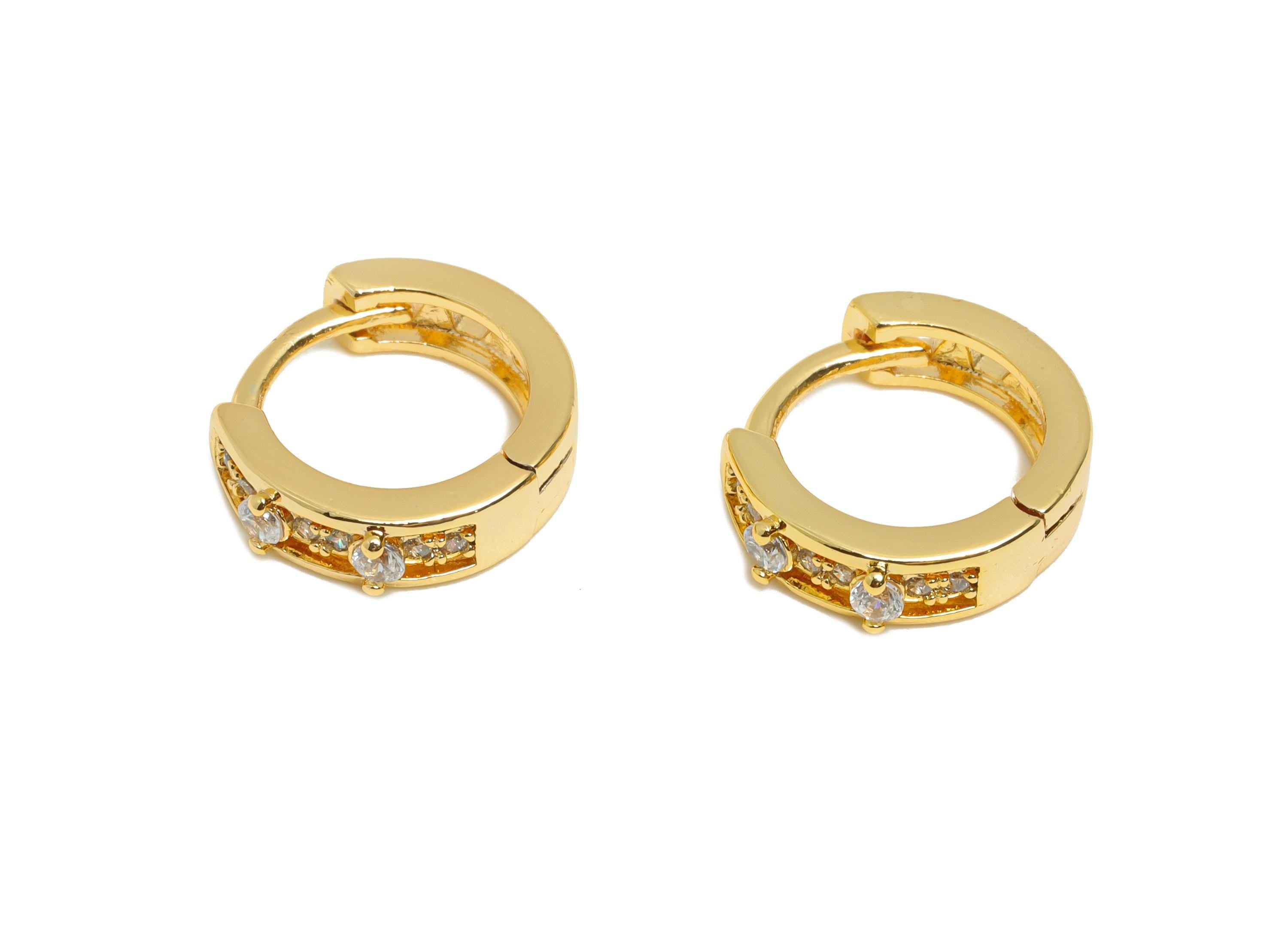 Brass CZ Huggie Hoop Earring - Brass Zircon Dainty Hoop - Sparkling Huggie Hoop Earring - 18K Real Gold Plated - 9.88x9.25x2mm - RGP10899 - DOMEDBAZAAR