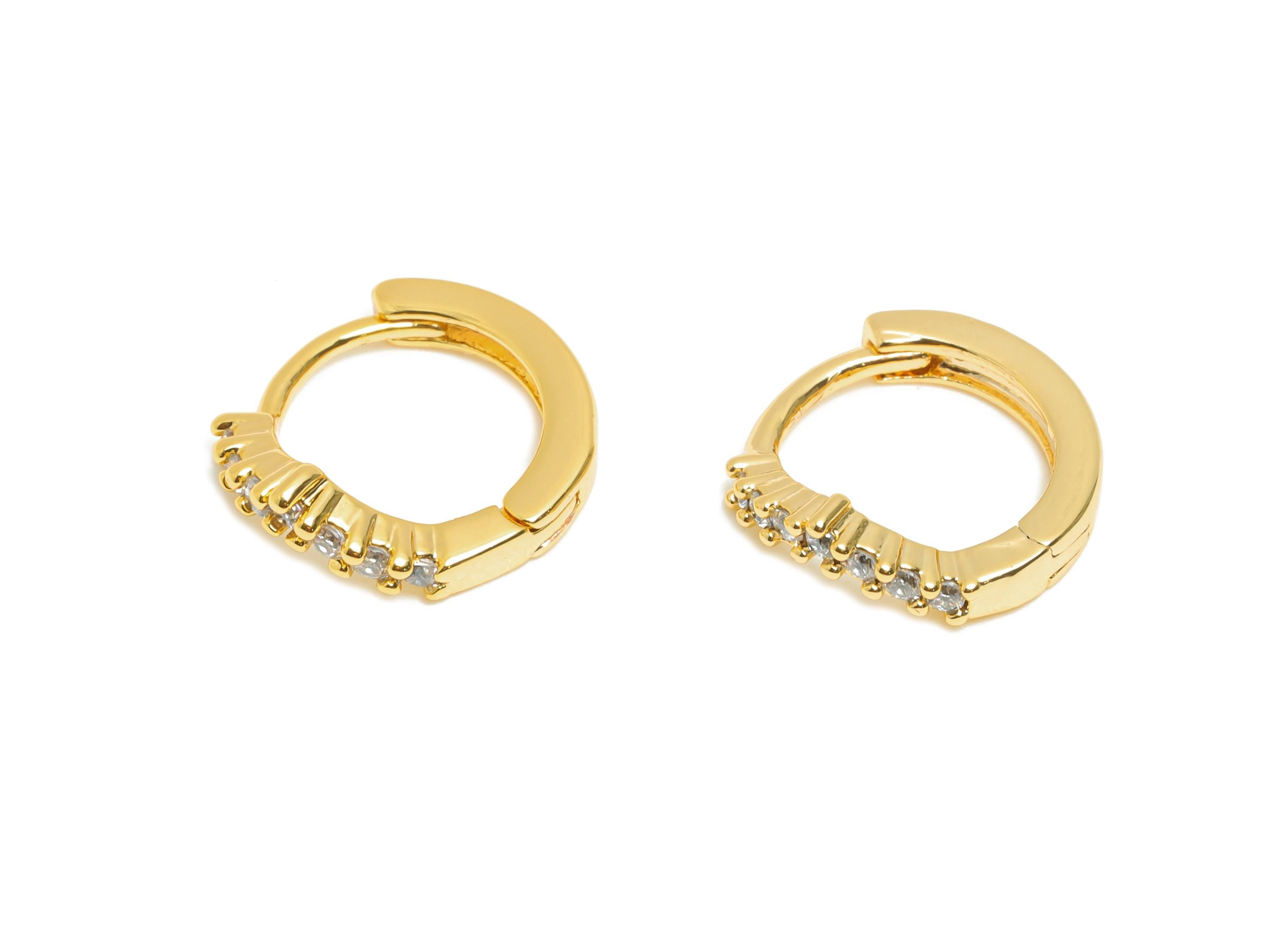 Brass CZ Huggie Hoop Earring - Dainty Zircon Hoop Earring - Brass Sparking Classic Hoop Earring - 18K Real Gold Plated - 11x11x2mm -RGP10893 - DOMEDBAZAAR