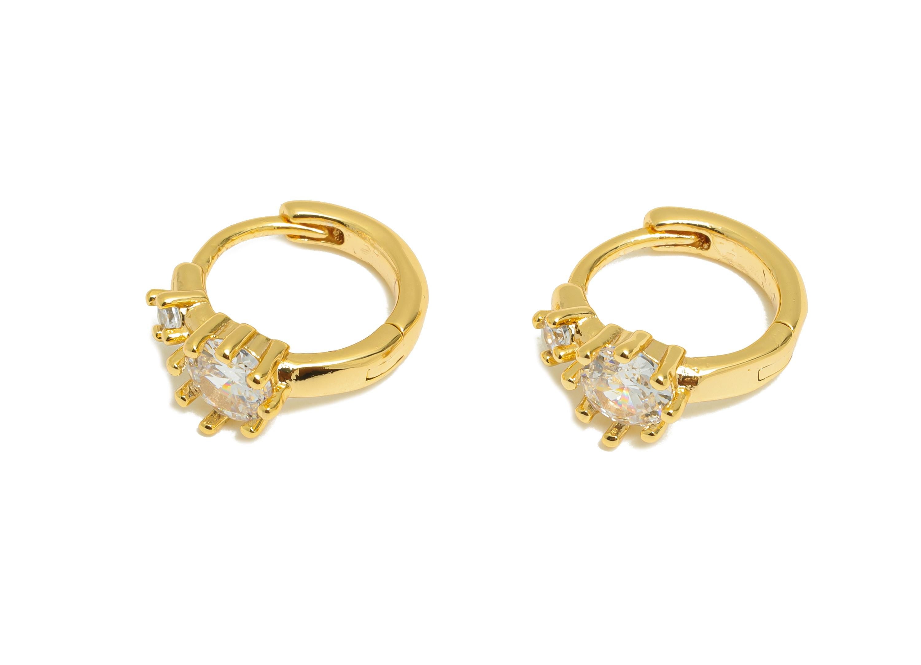 Brass CZ Huggie Hoop Earring - Dainty Zircon Hoop Earring - Classic Huggie Hoop Clasp - Everyday Wear - 18K Gold Plated - 13x11x5mm-RGP10844 - DOMEDBAZAAR