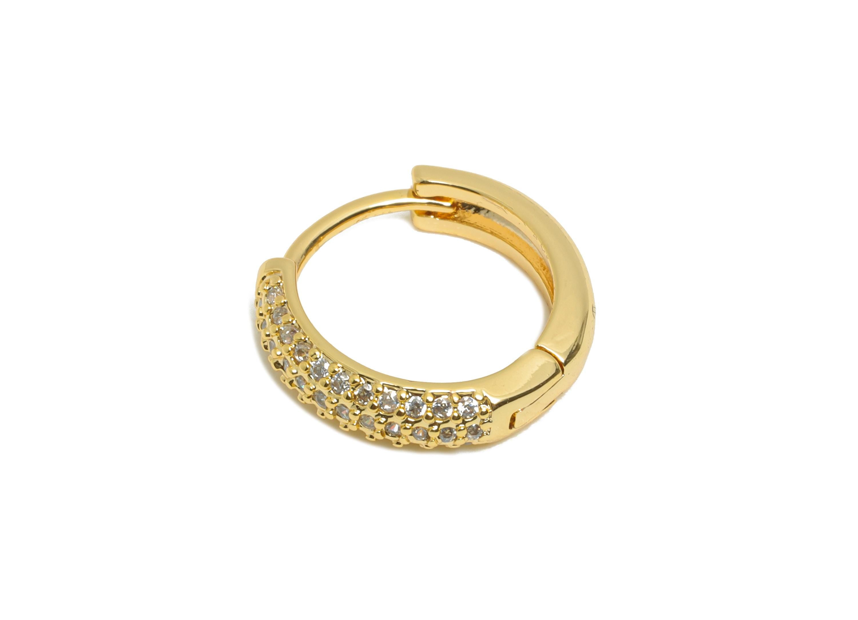Brass Huggie Hoop Earring - Dainty Zircon Hoop Earring - Classic Huggie Hoop Clasp - Everyday Wear - 18K Gold Plated - 13x11x5mm - RGP10897 - DOMEDBAZAAR