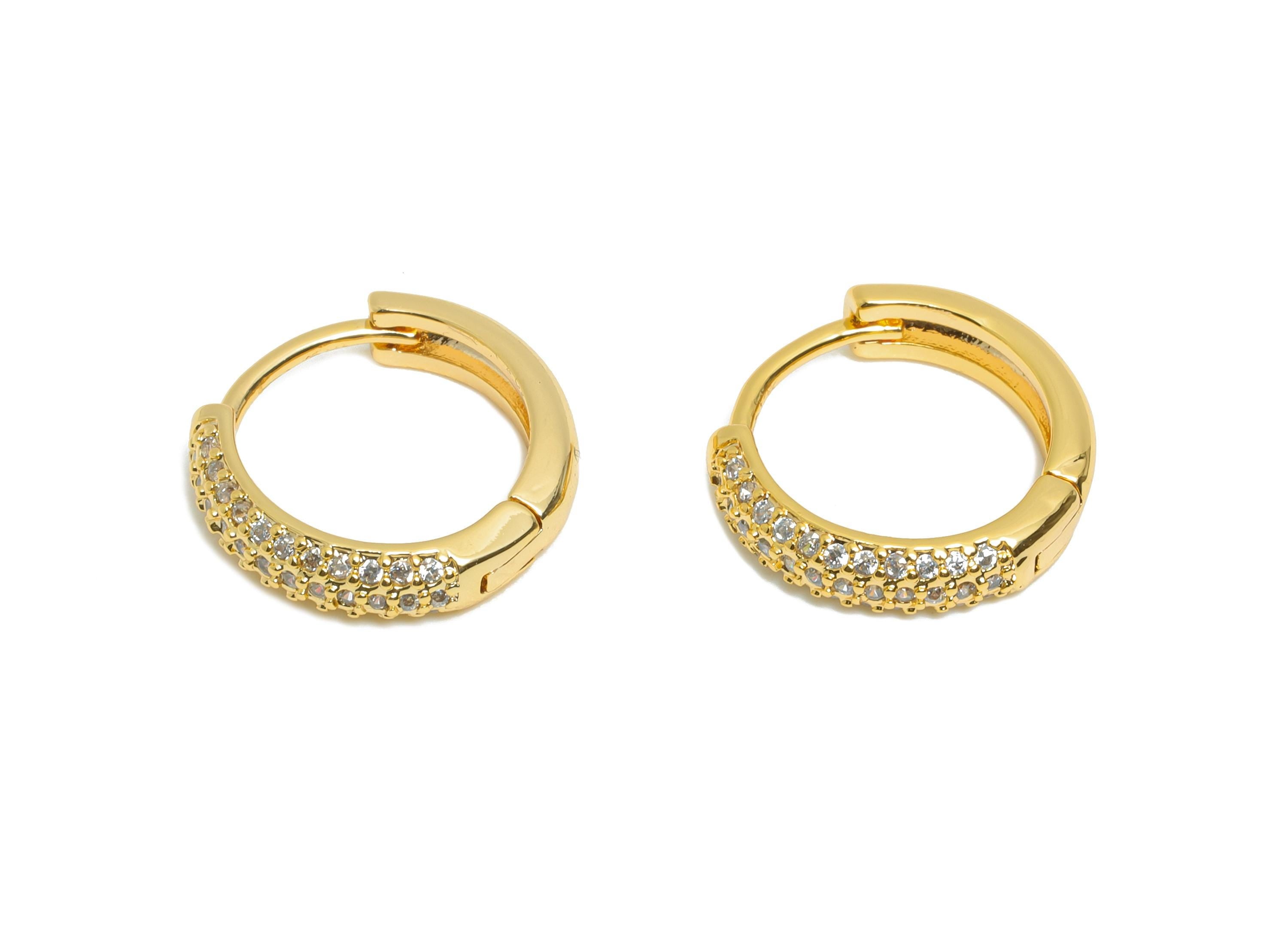 Brass Huggie Hoop Earring - Dainty Zircon Hoop Earring - Classic Huggie Hoop Clasp - Everyday Wear - 18K Gold Plated - 13x11x5mm - RGP10897 - DOMEDBAZAAR