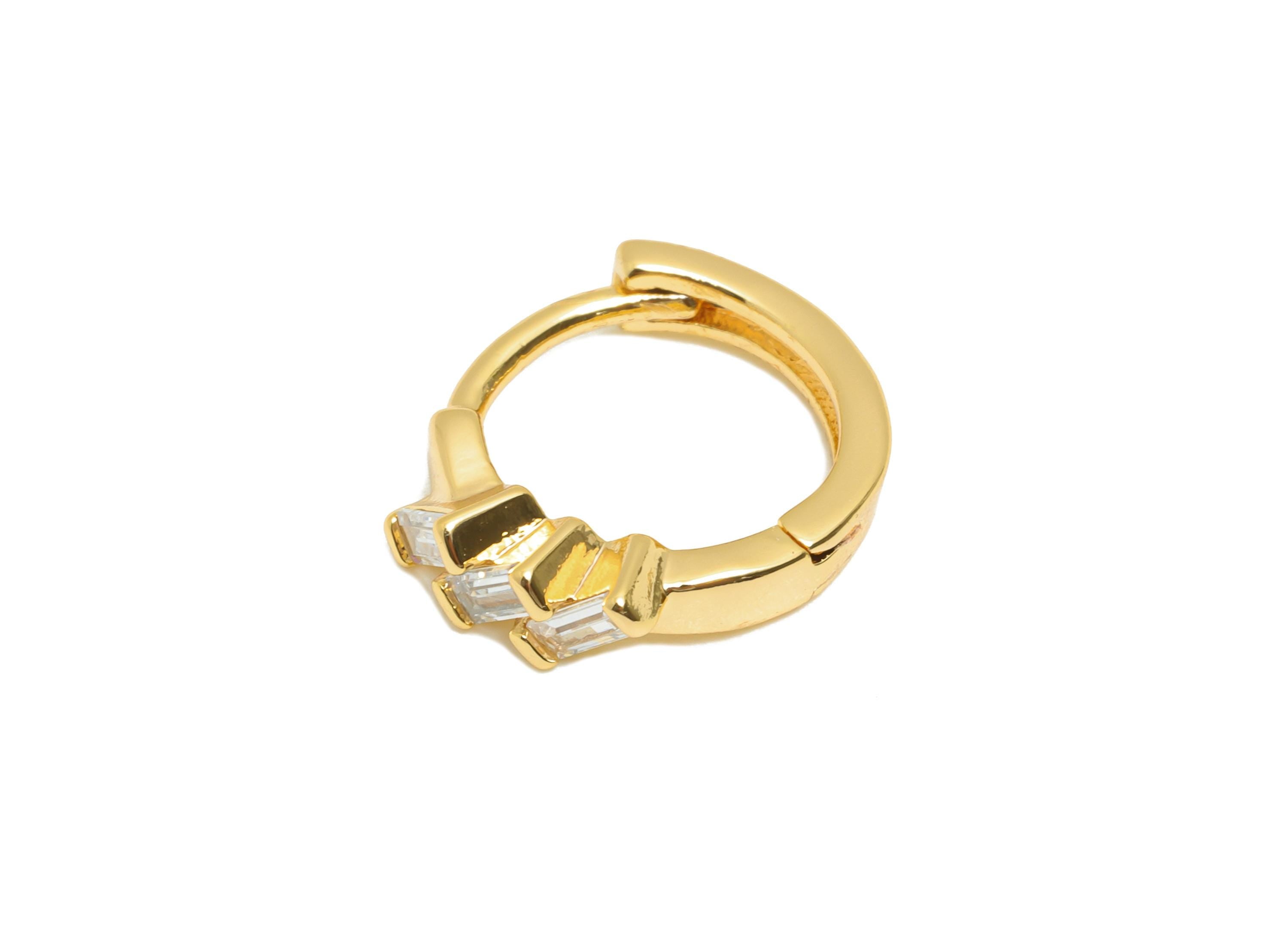 Brass CZ Huggie Hoop Earring - Geometric Zircon Earring - Classic Huggie Hoop Clasp - Everyday Wear - 18K Gold Plated - 13x12x3mm - RGP10866 - DOMEDBAZAAR