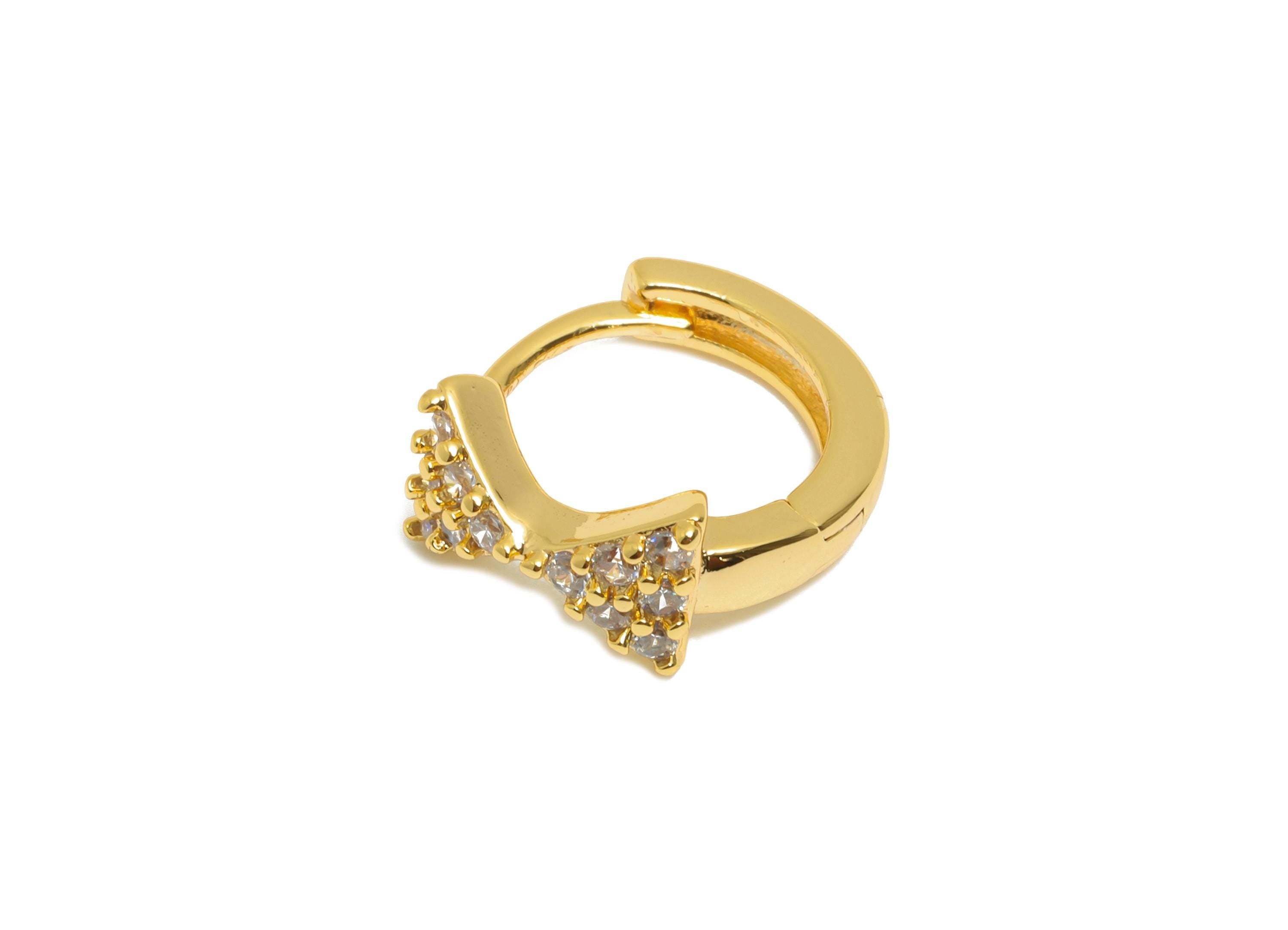 Brass CZ Bow Huggie Hoop Earring - Cute Brass Bow Zircon Earring - Dainty Huggie Hoop Clasp - 18K Real Gold Plated - 6.76x5.2x5mm - RGP10878 - DOMEDBAZAAR