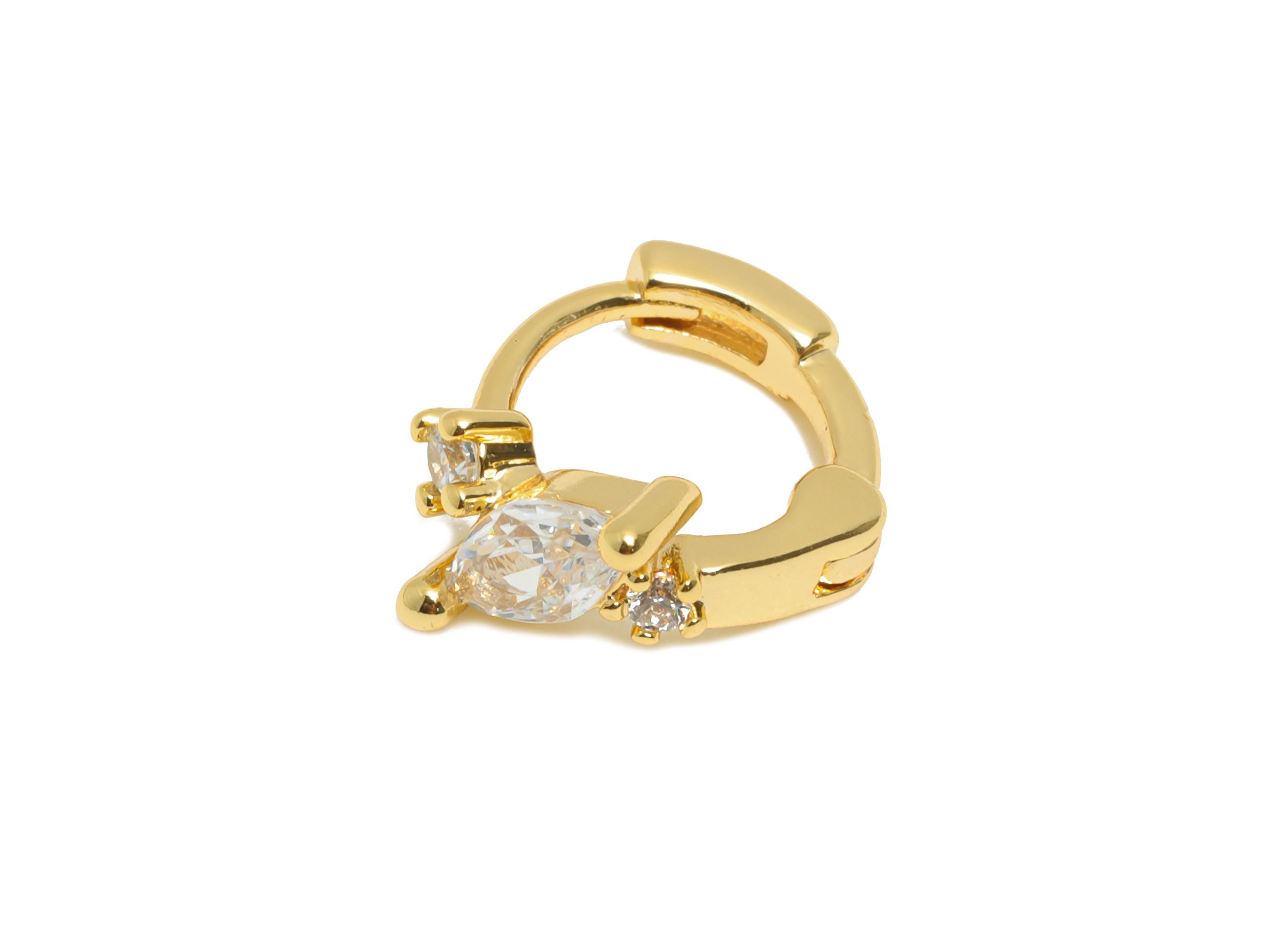 Brass CZ Huggie Hoop Earring - Brass Marquise Zircon Earring - Refined Huggie Hoop Clasp - 18K Real Gold Plated - 11.95x10.2x5mm - RGP10870 - DOMEDBAZAAR