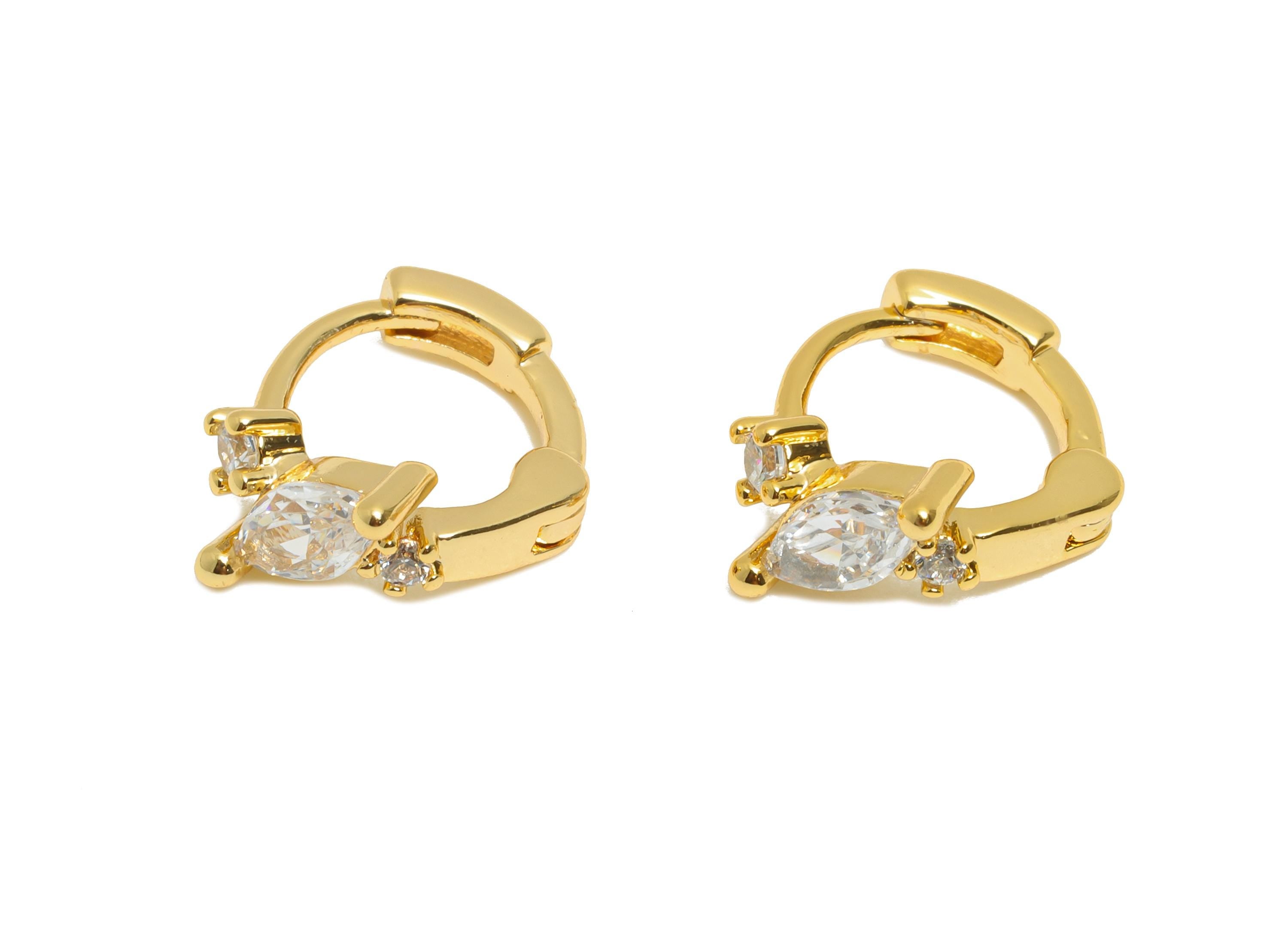 Brass CZ Huggie Hoop Earring - Brass Marquise Zircon Earring - Refined Huggie Hoop Clasp - 18K Real Gold Plated - 11.95x10.2x5mm - RGP10870 - DOMEDBAZAAR