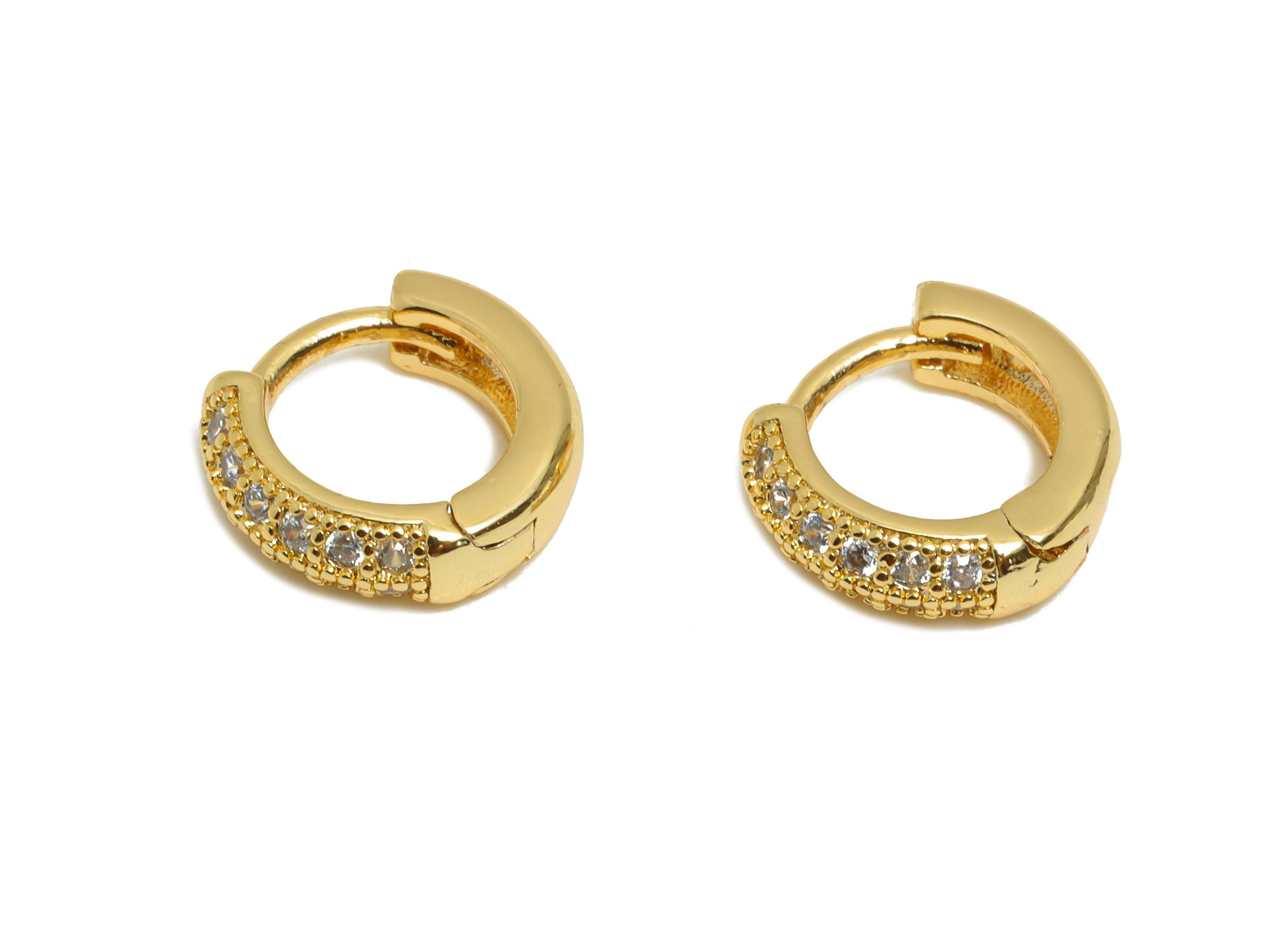 Brass CZ Round Huggie Hoop Earring - Mini Brass Zircon Earring - Dainty Huggie Hoop Clasp - 18K Real Gold Plated - 9.8x8.8x2.88mm - RGP10869 - DOMEDBAZAAR