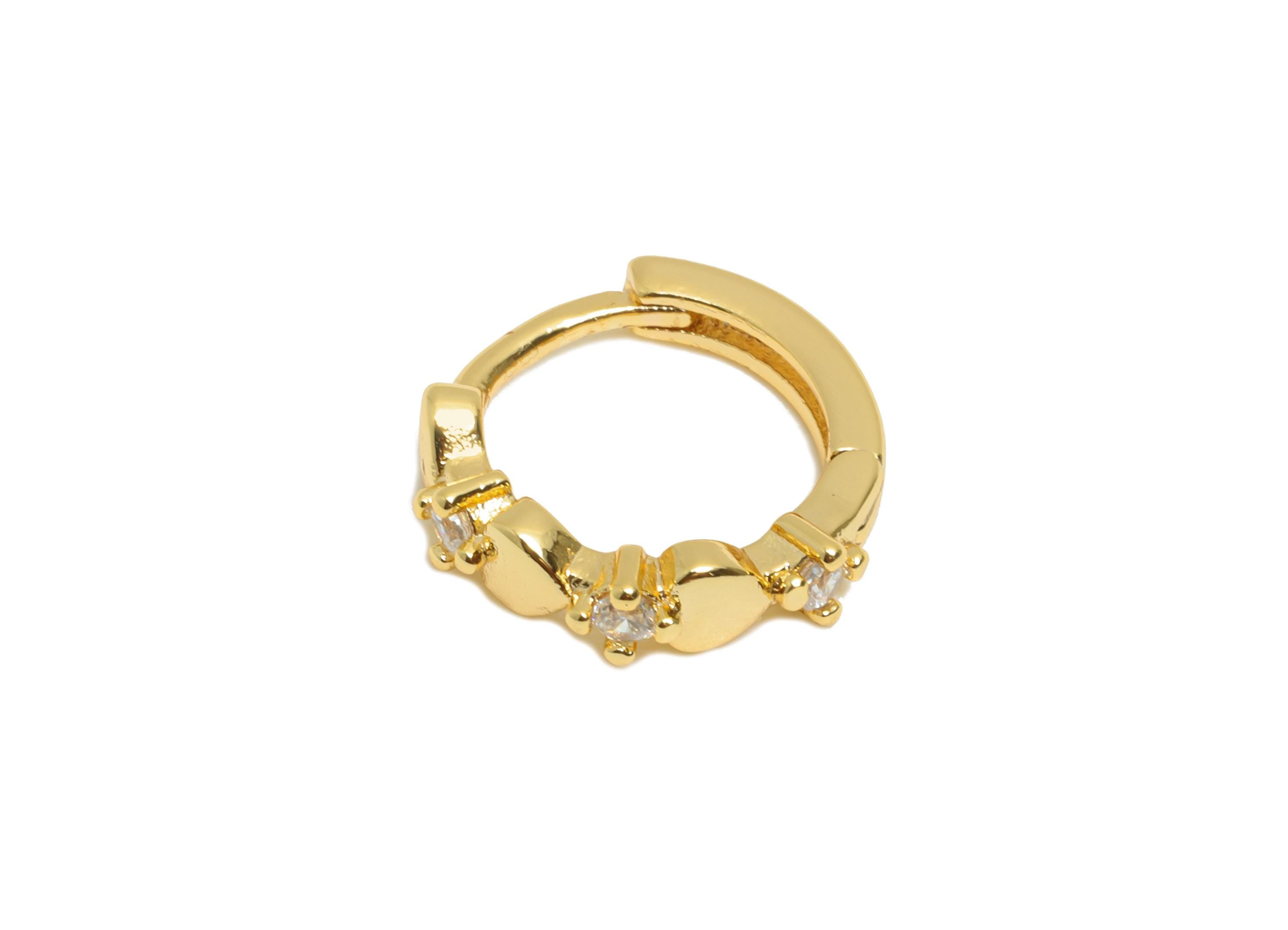 Brass CZ Heart Huggie Hoop Earring - Brass Zircon Earring - Dainty Huggie Hoop Clasp - 18K Real Gold Plated - 11.37x10.92x2mm - RGP10895 - DOMEDBAZAAR