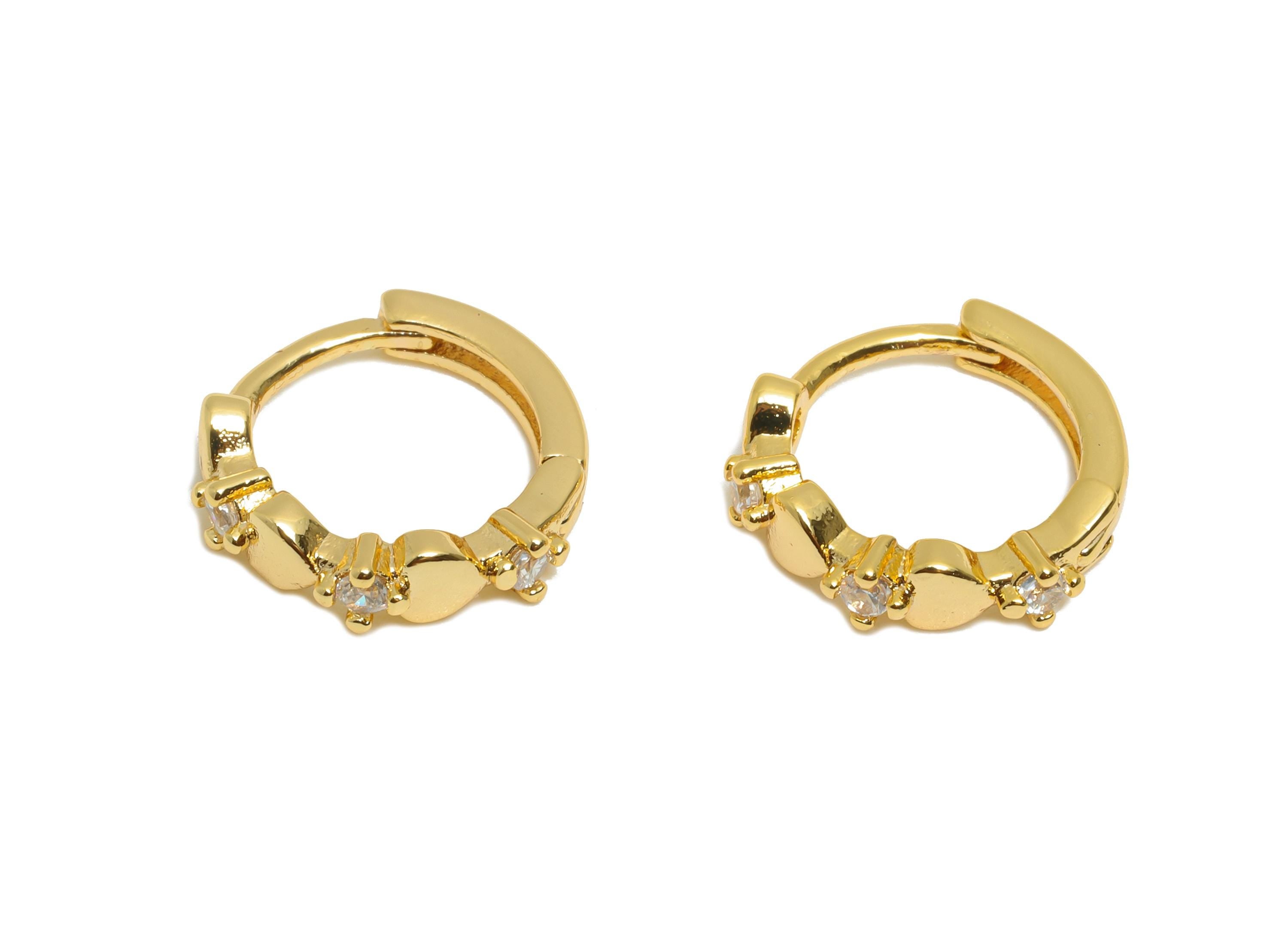 Brass CZ Heart Huggie Hoop Earring - Brass Zircon Earring - Dainty Huggie Hoop Clasp - 18K Real Gold Plated - 11.37x10.92x2mm - RGP10895 - DOMEDBAZAAR