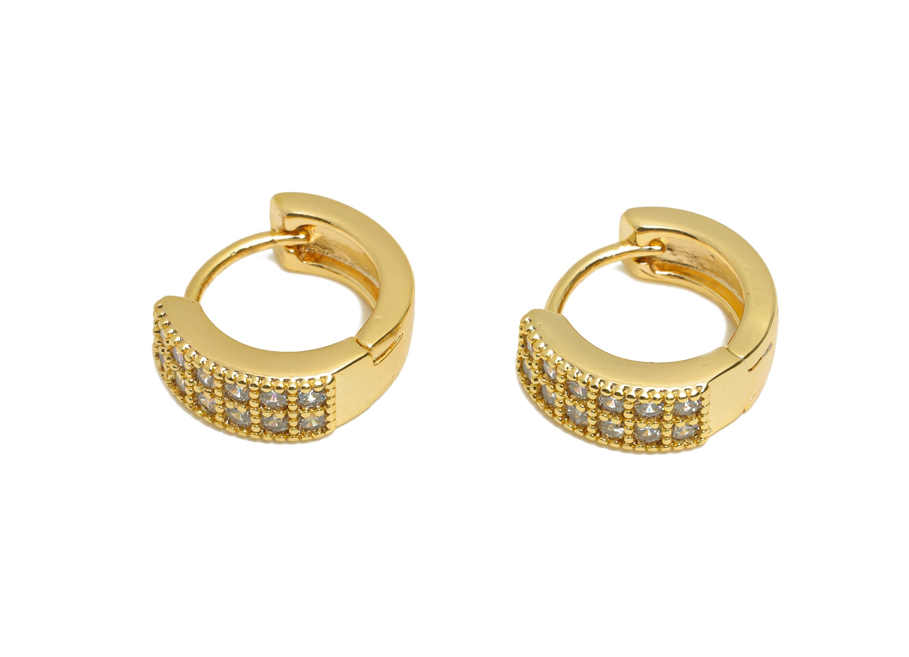 Brass Huggie Hoop Earring - Dainty Zircon Hoop Earring - Sparking Hoop Earring - Bling Earring - 18K Real Gold Plated - 12x10x4mm - RGP10888 - DOMEDBAZAAR