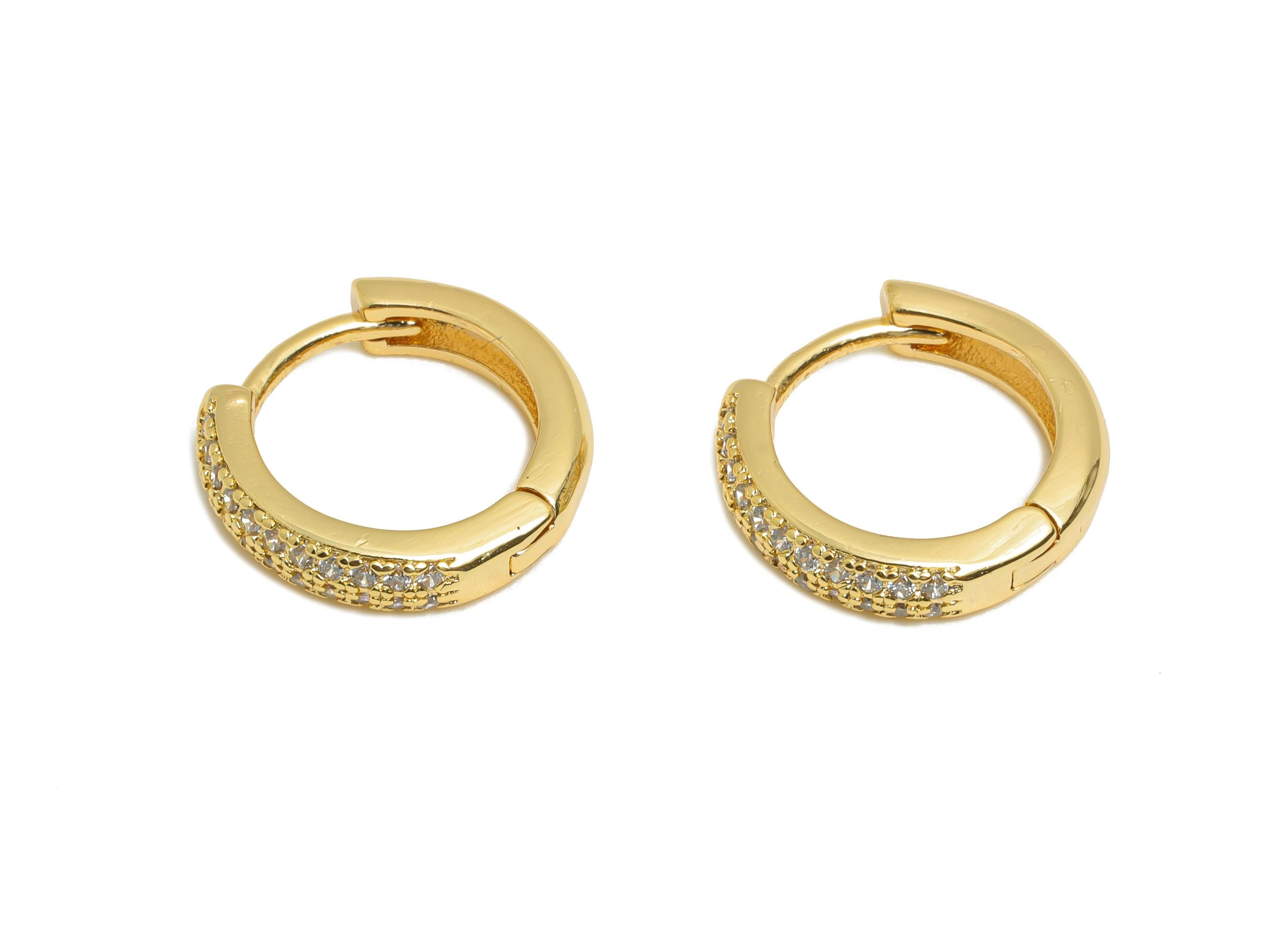 Brass CZ Round Huggie Hoop Earring - Mini Brass Zircon Earring - Rhinestone Hoop Earring - 18K Real Gold Plated - 9.8x8.8x2.88mm - RGP10880 - DOMEDBAZAAR