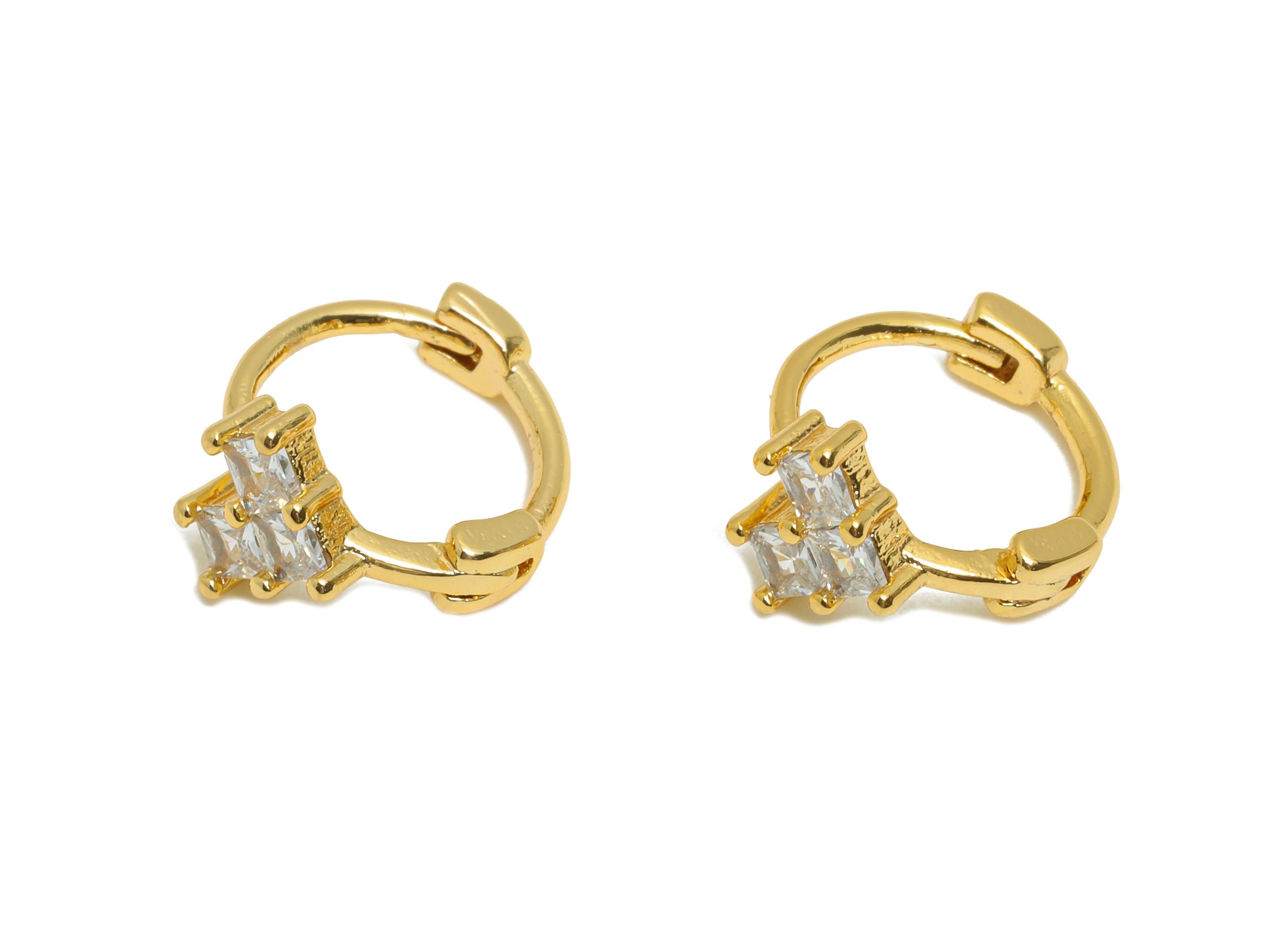 Brass Heart Huggie Hoop Earring - Dainty Zircon Earring - Brass Everyday Wear Hoop Clasp - 18K Real Gold Plated -11x9x6.67mm - RGP10849 - DOMEDBAZAAR