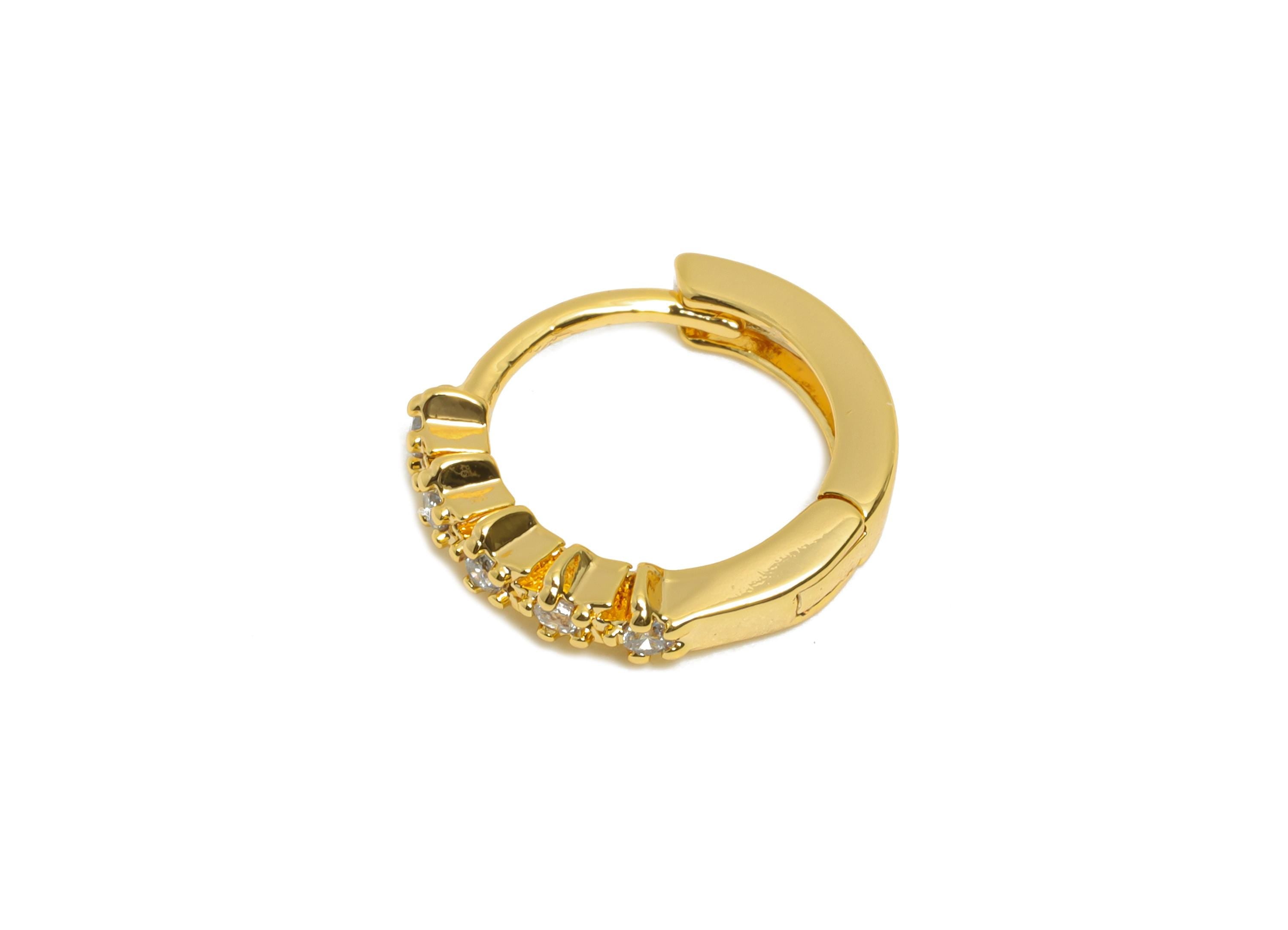 Brass CZ Huggie Hoop Earring - Bead Zircon Hoop Earring - Sparking Huggie Hoop Clasp - 18K Real Gold Plated - 12.8x10.64x5mm - RGP10856 - DOMEDBAZAAR