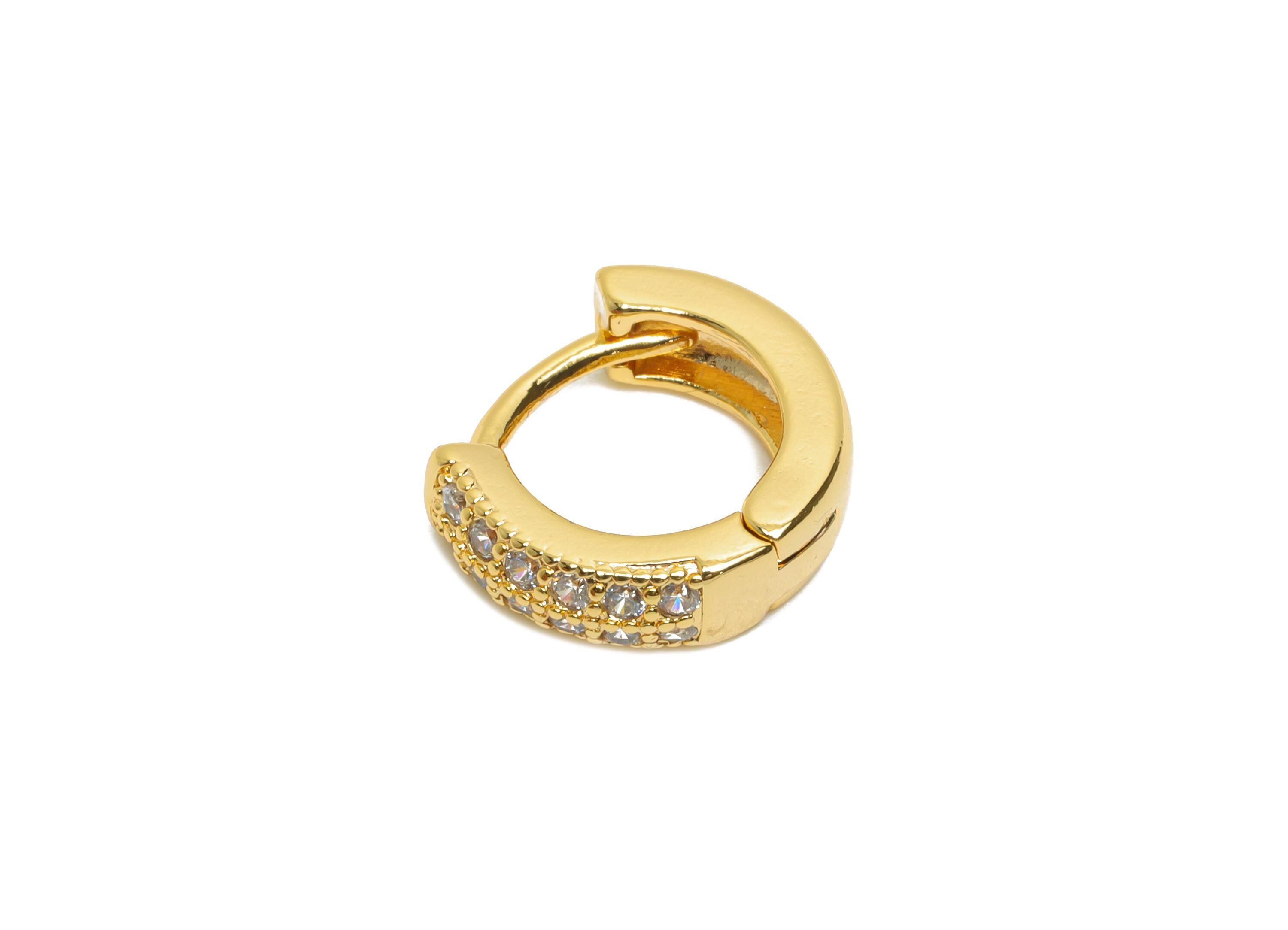 Brass CZ Huggie Hoop Earring - Bead Zircon Hoop Earring - Sparking Hoop Clasp - For Woman - 18K Real Gold Plated - 12x10x3.8mm - RGP10847 - DOMEDBAZAAR