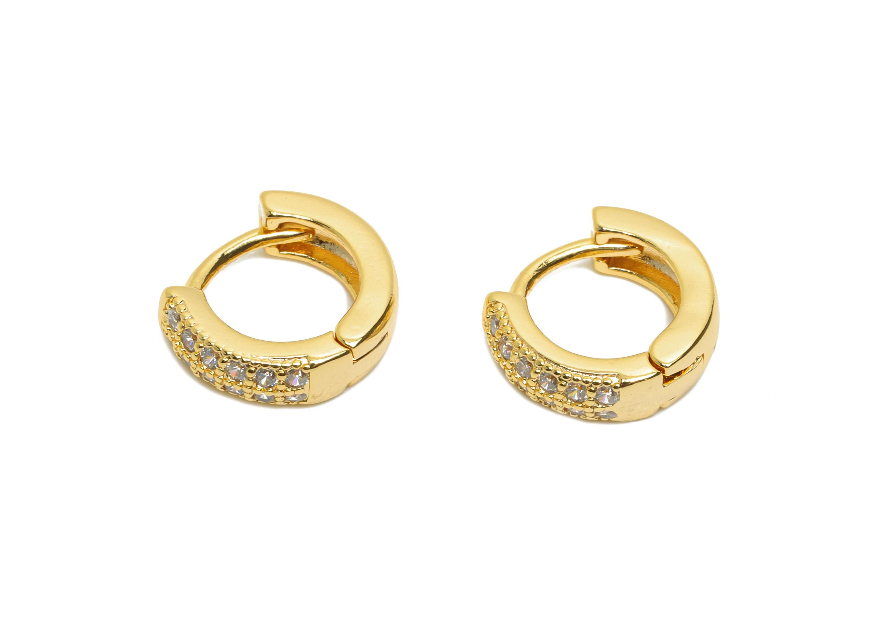 Brass CZ Huggie Hoop Earring - Bead Zircon Hoop Earring - Sparking Hoop Clasp - For Woman - 18K Real Gold Plated - 12x10x3.8mm - RGP10847 - DOMEDBAZAAR