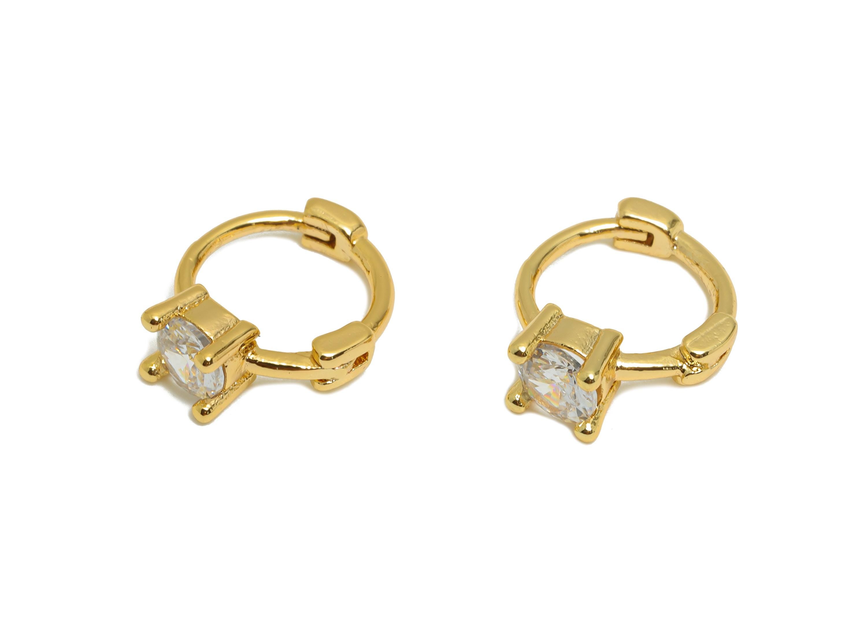 Brass CZ Huggie Hoop Earring - Ring Zircon Hoop Earring - Sparking Hoop Earring - For Woman - 18K Real Gold Plated - 12x10x4.15mm - RGP10894 - DOMEDBAZAAR