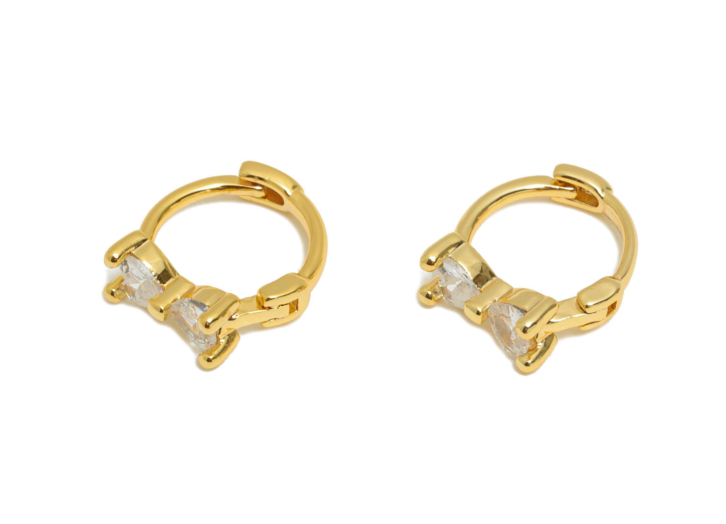 Brass CZ Huggie Hoop Earring - Heart Zircon Hoop Earring - Sparking Hoop Earring - For Woman - 18K Real Gold Plated - 12x10x3.8mm - RGP10861 - DOMEDBAZAAR