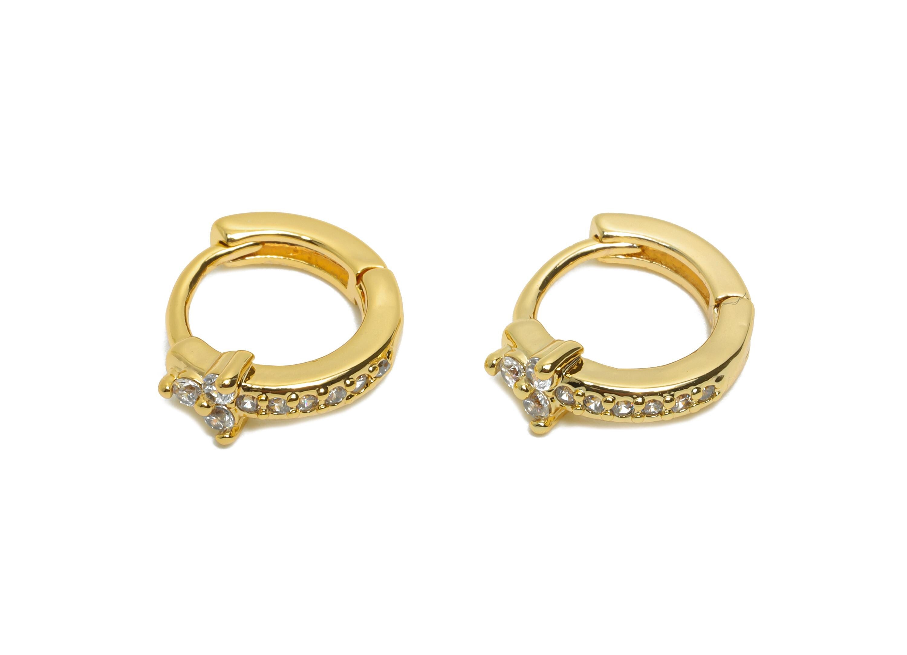 Brass Huggie Hoop Earring - Minimalist Zircon Hoop Earring - Sparking Hoop Earring - For Woman - 18K Real Gold Plated - 11x9x3mm - RGP10851 - DOMEDBAZAAR