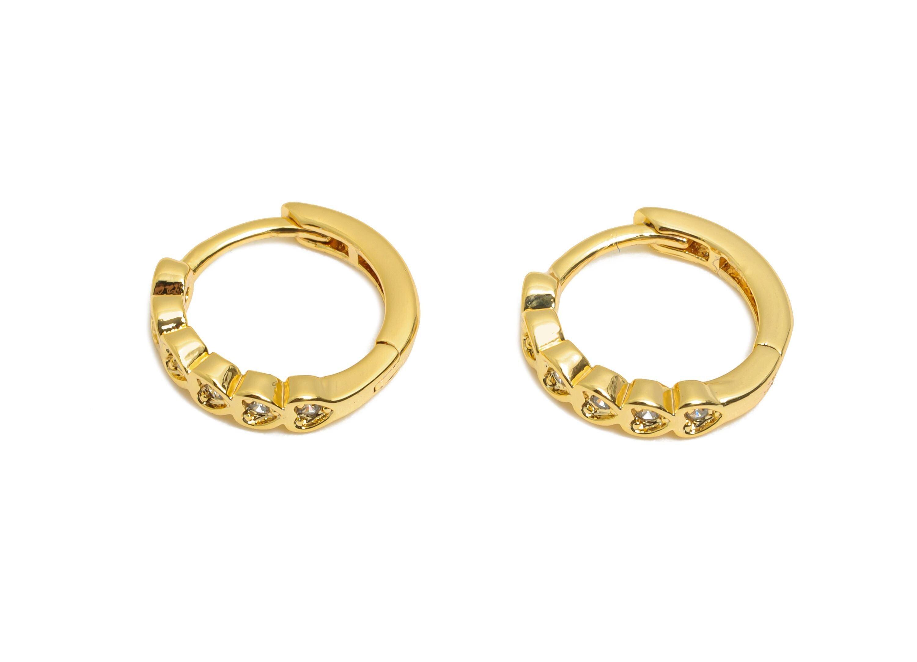 Brass Huggie Hoop Earring - Heart Zircon Hoop Earring - Minimalist Hoop Earring - Everyday Wear - 18K Real Gold Plated - 11x9x3mm - RGP10857 - DOMEDBAZAAR