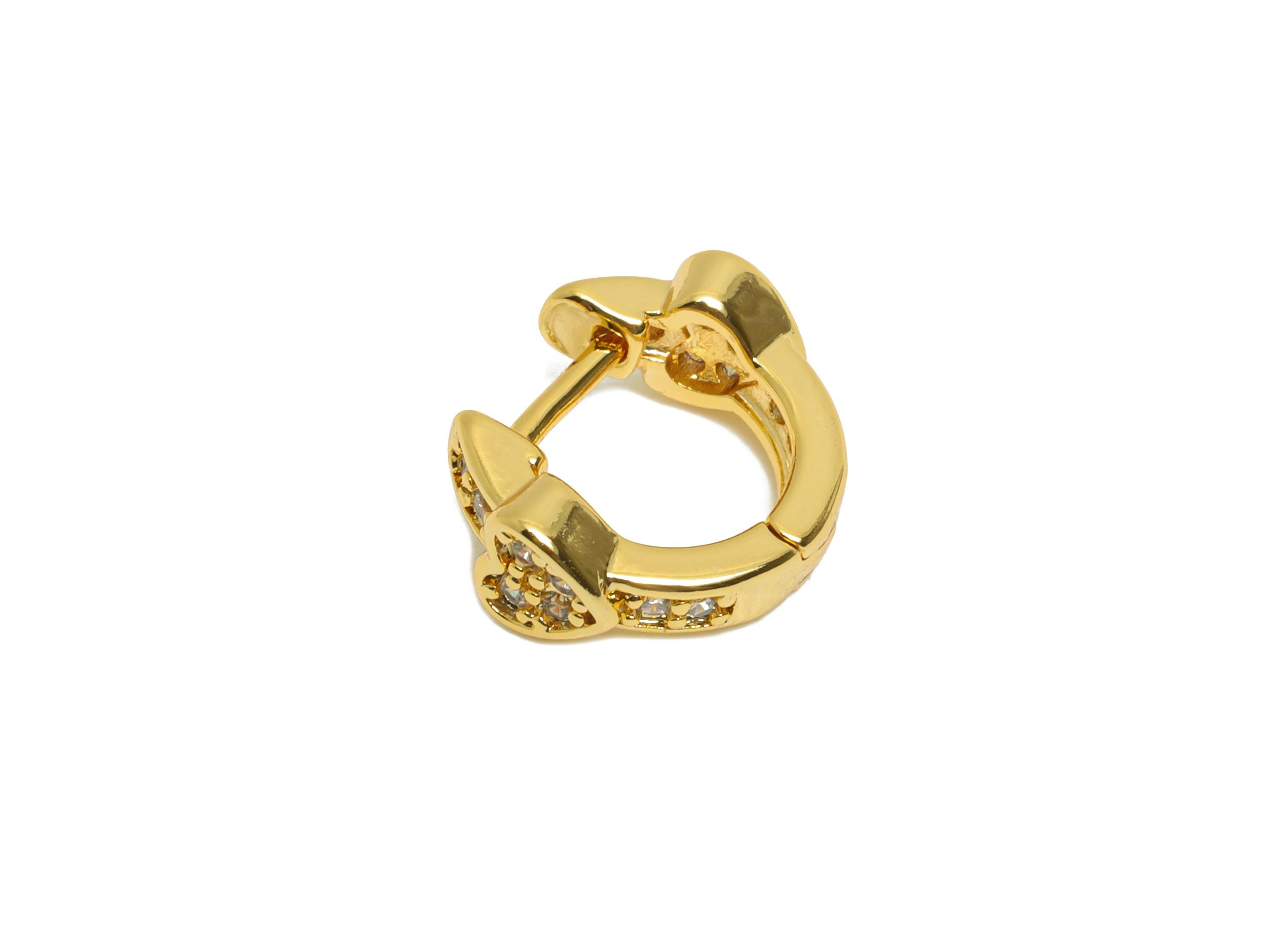 Brass Huggie Hoop Earring - Mini Heart Zircon Hoop Earring - Sparking Romantic Hoop Earring - 18K Real Gold Plated - 11.2x9x4mm - RGP10865 - DOMEDBAZAAR