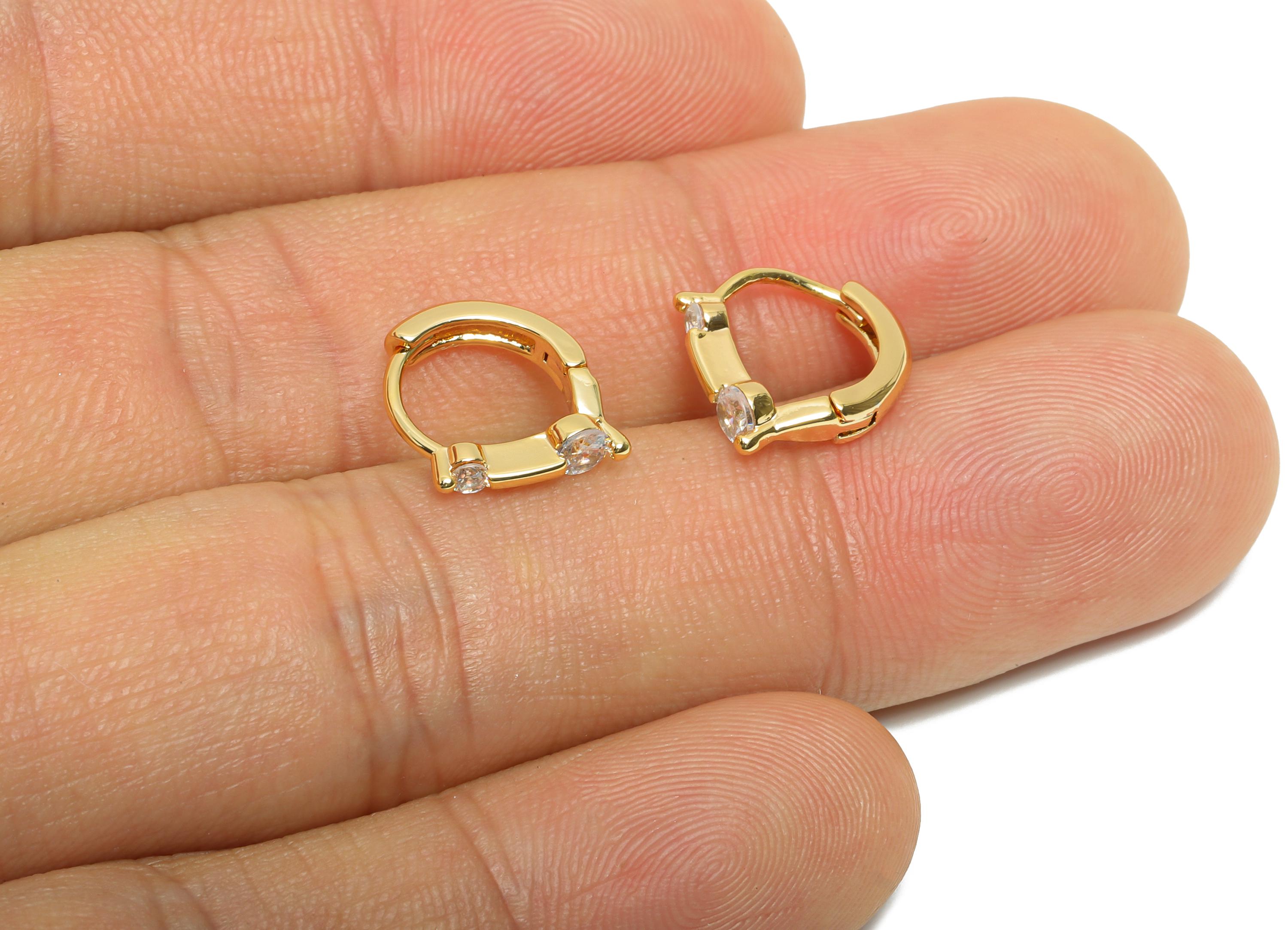 Brass Huggie Hoop Earring - Sparkling CZ Hoop Earring - Shiny Gold Hoops - Everyday Wear Earring - 18K Real Gold Plated - 11x10x3mm-RGP10859 - DOMEDBAZAAR