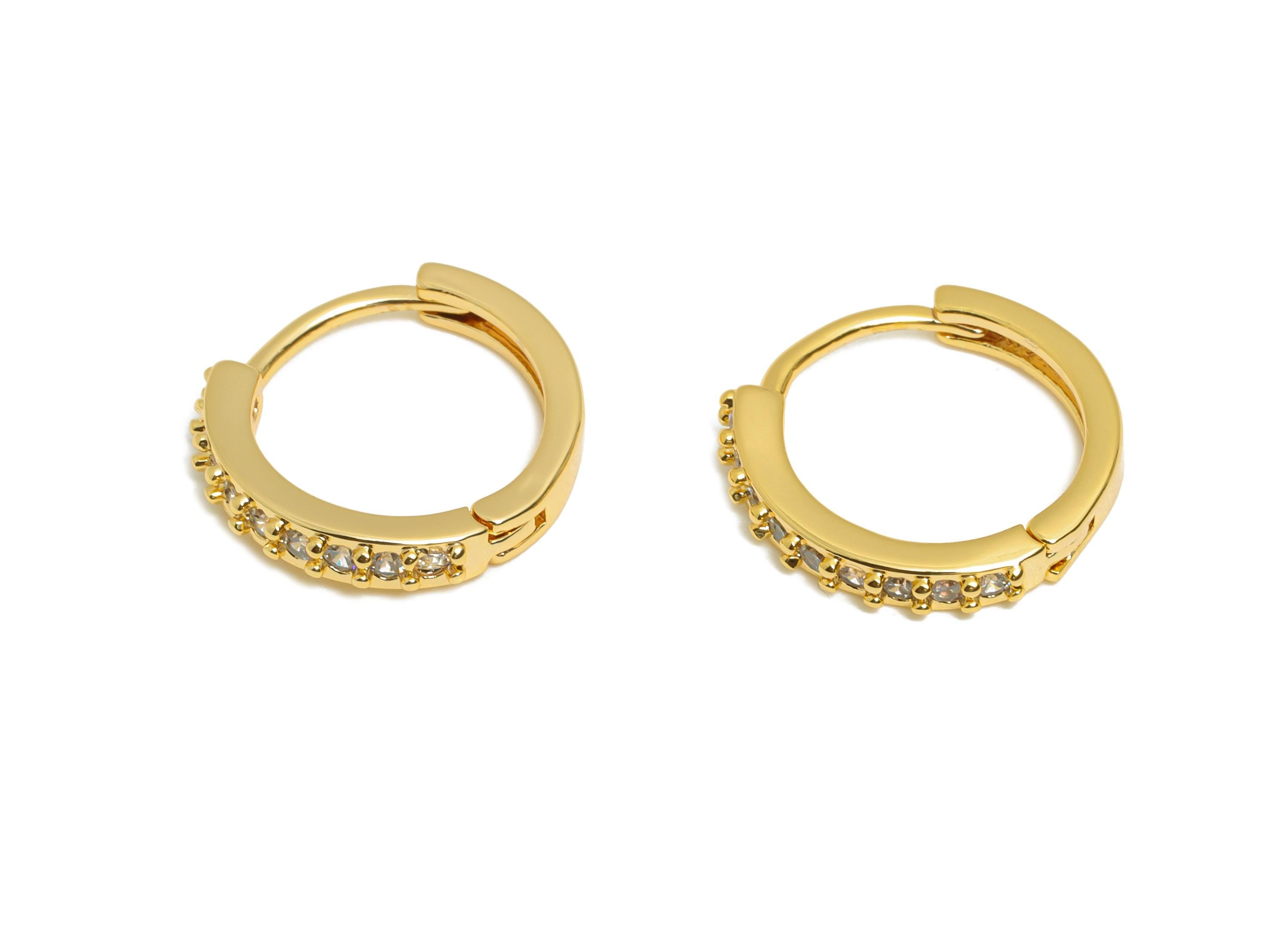 Brass Huggie Hoop Earring - Classic Zircon Hoop Earring - Sparking Dainty Gold Hoop Earring - 18K Real Gold Plated - 13.8x12x2mm - RGP10868 - DOMEDBAZAAR