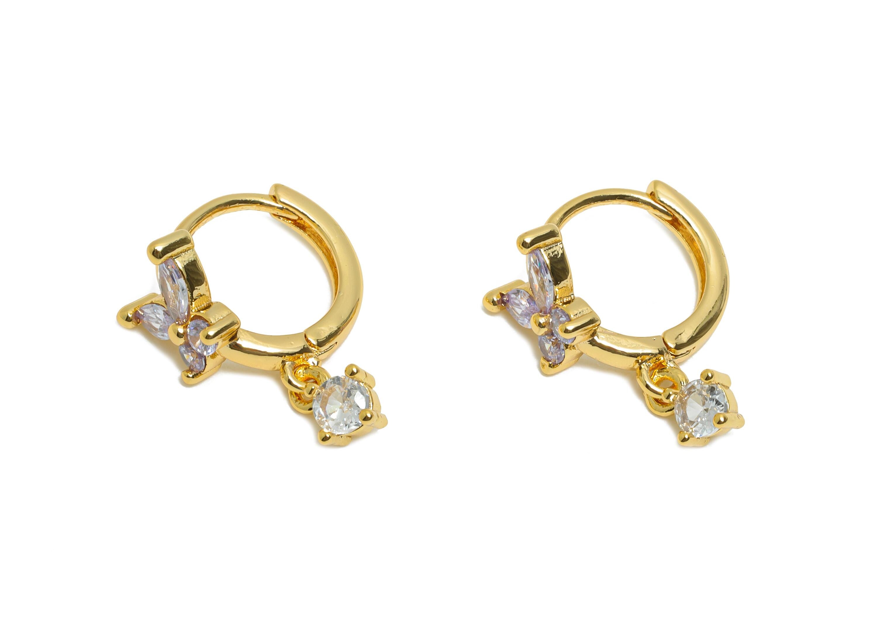 Brass Huggie Hoop Earring - Sparkling Butterfly Dangle Hoop Earring - Shiny Everyday Wear Earring - 18K Real Gold Plated -15x12x7mm-RGP10853 - DOMEDBAZAAR