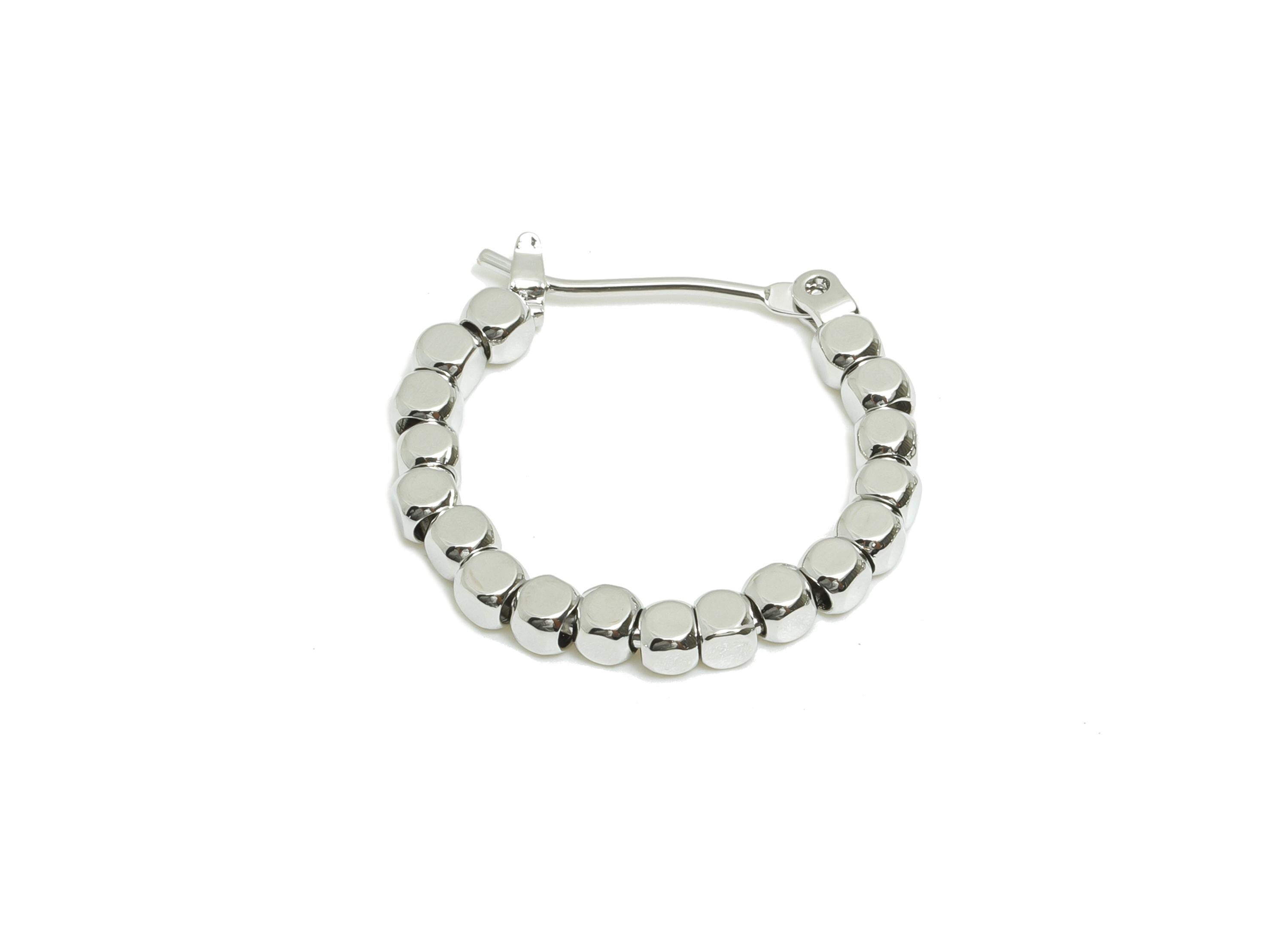 Brass Beaded Hoop Earring - Faceted Square Beaded Hoop - Hinged Back - Classic Hoop Jewelry - 18k White Gold Plated - 22x21x2.5mm - RGP10977 - DOMEDBAZAAR