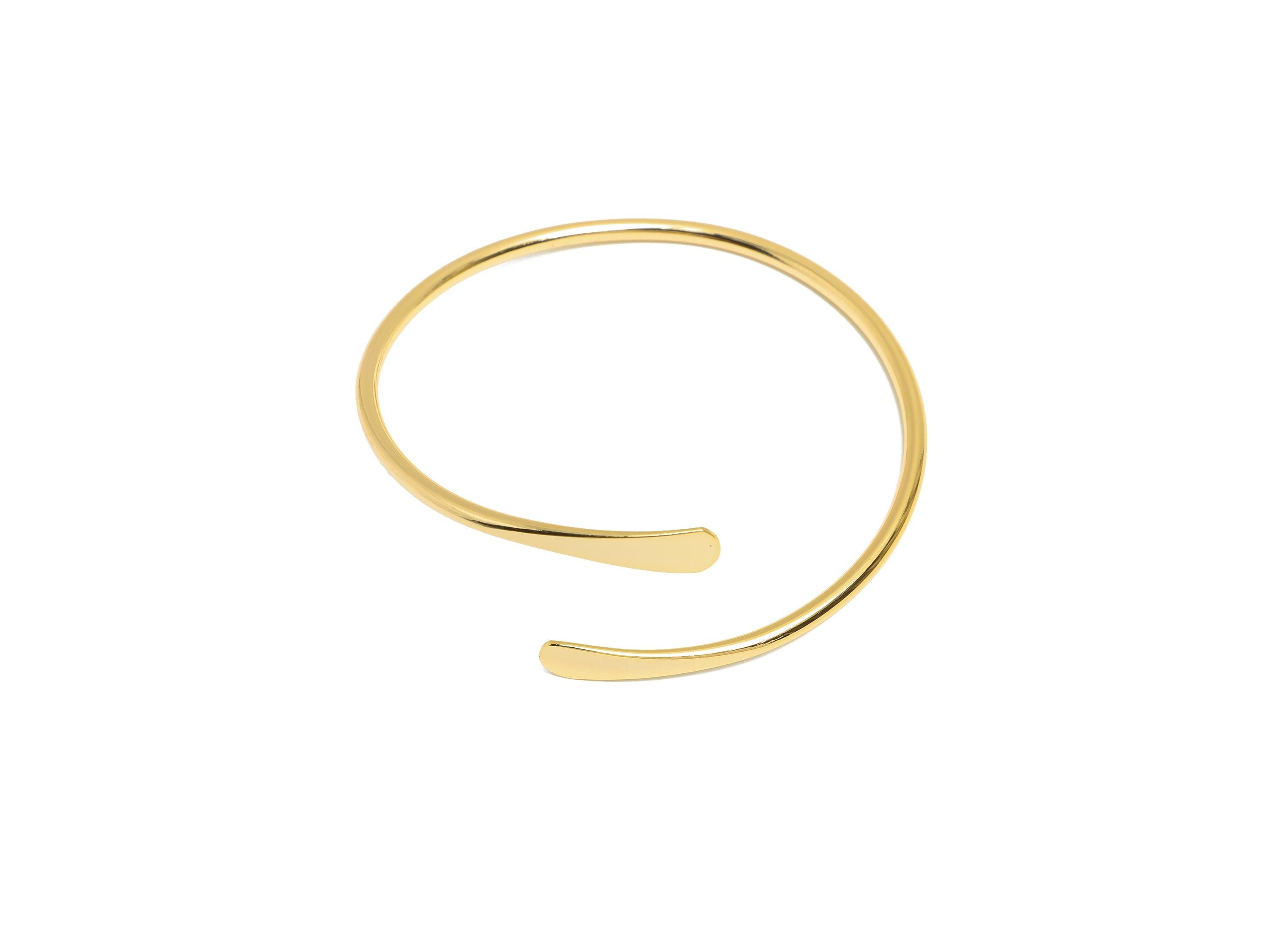 Brass Hammered Bangle Bracelet - Spiral Gold Bracelet - Minimalist Adjustable Gold Wire Bracelet - Lightweight Bracelet - 64x12x3mm-RGP11023 - DOMEDBAZAAR
